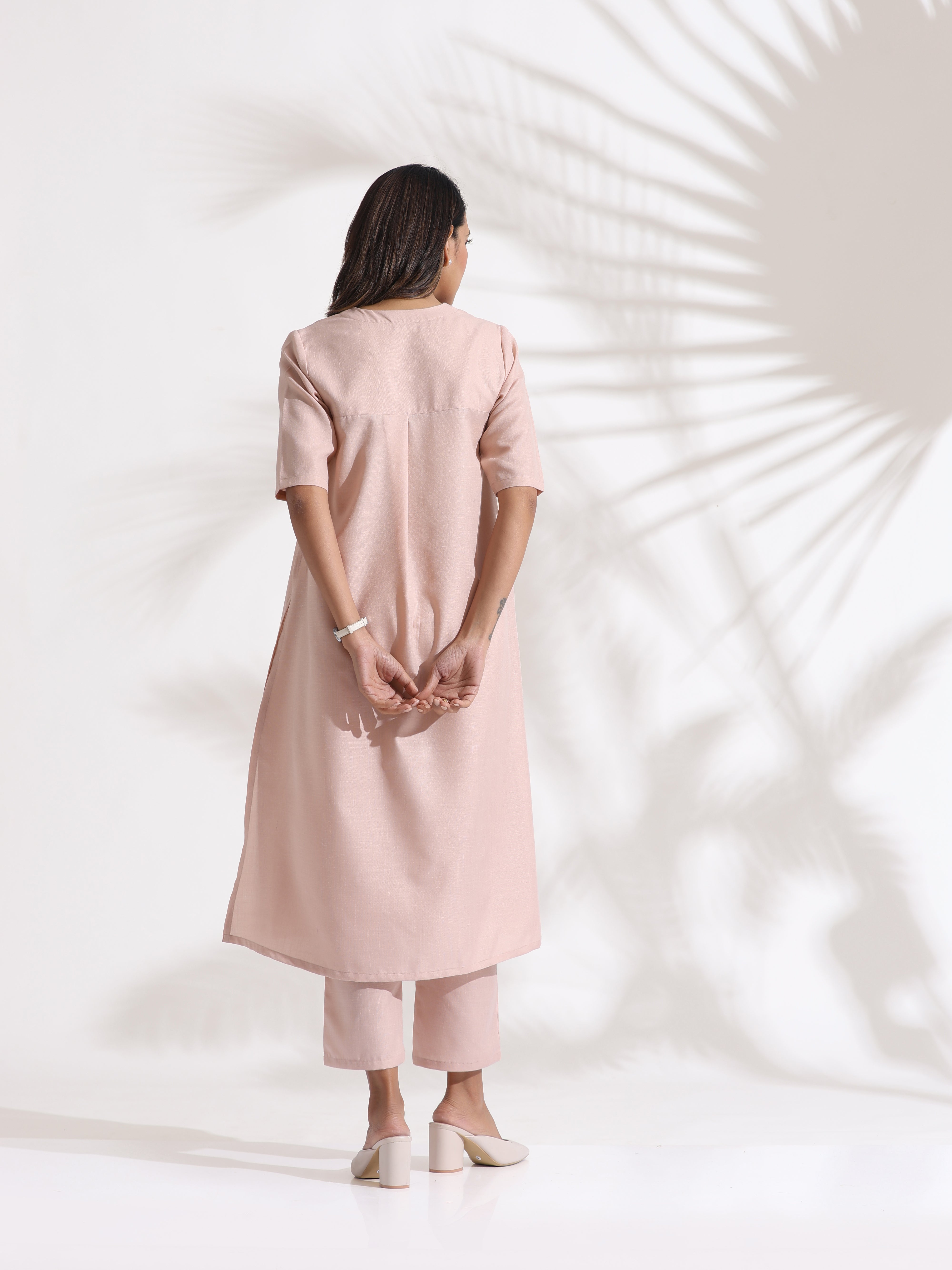 trueBrowns Light Pink Slub Kurta Set