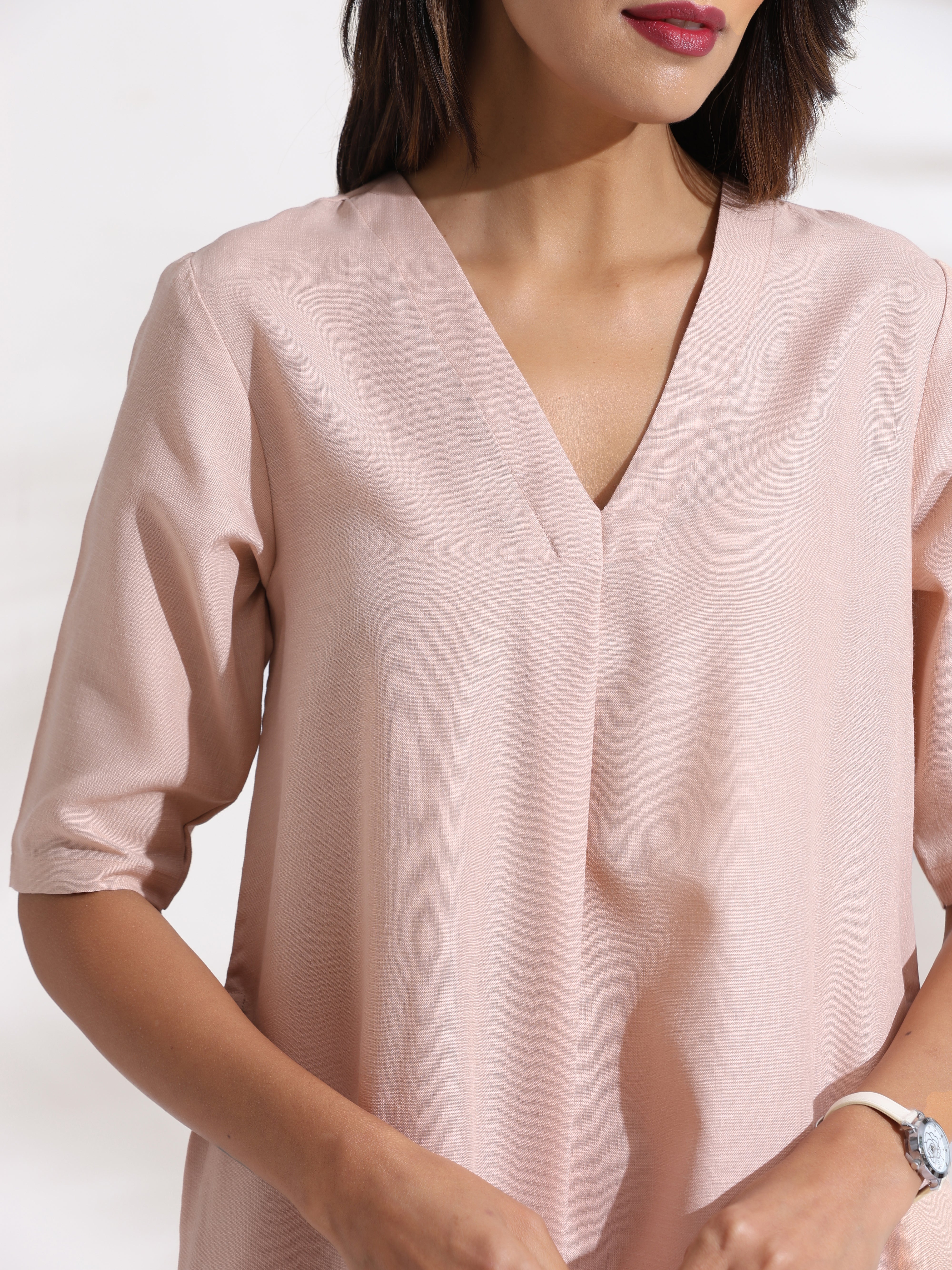 trueBrowns Light Pink Slub Kurta Set