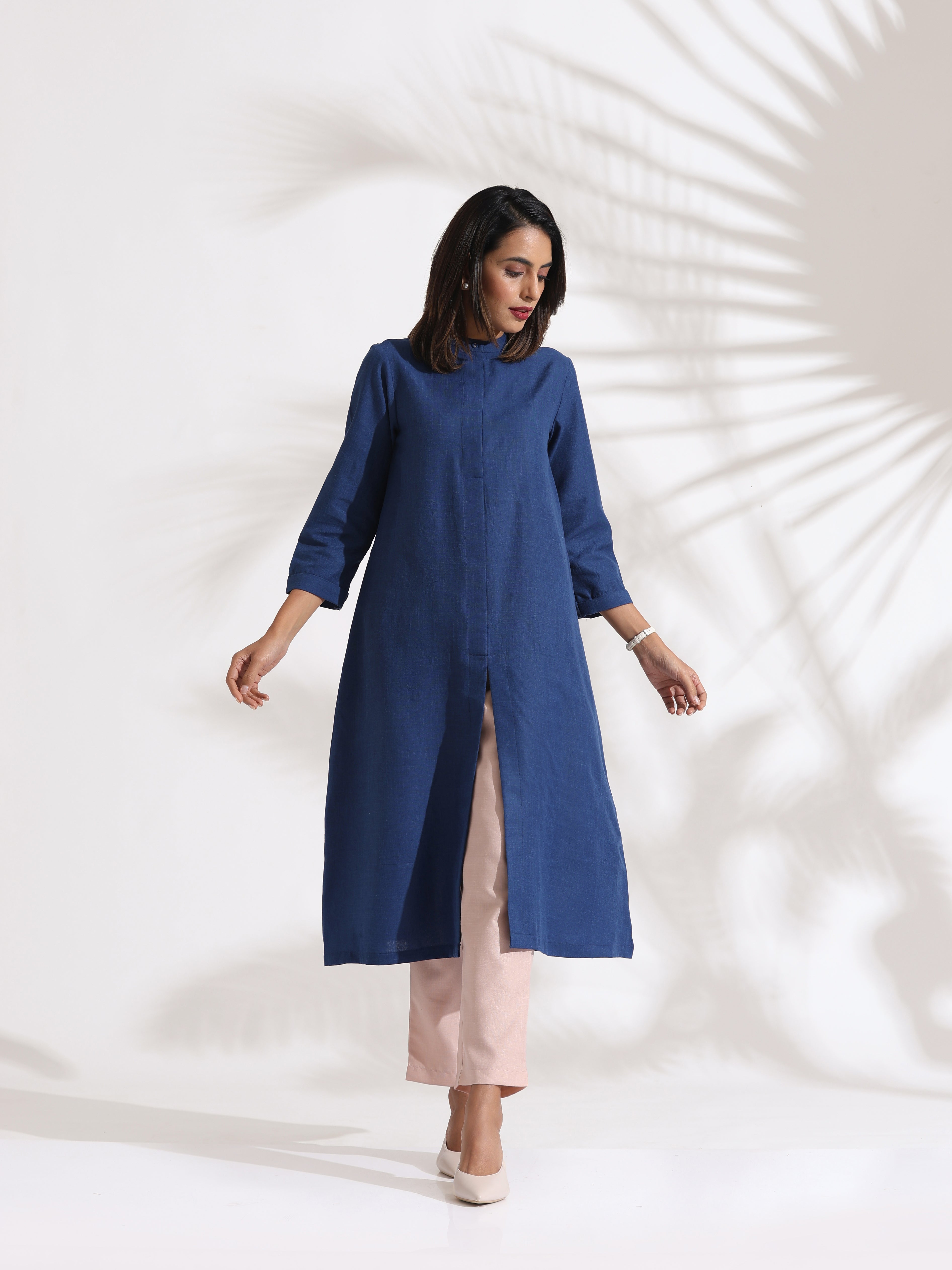 trueBrowns Blue Slub Kurta Set