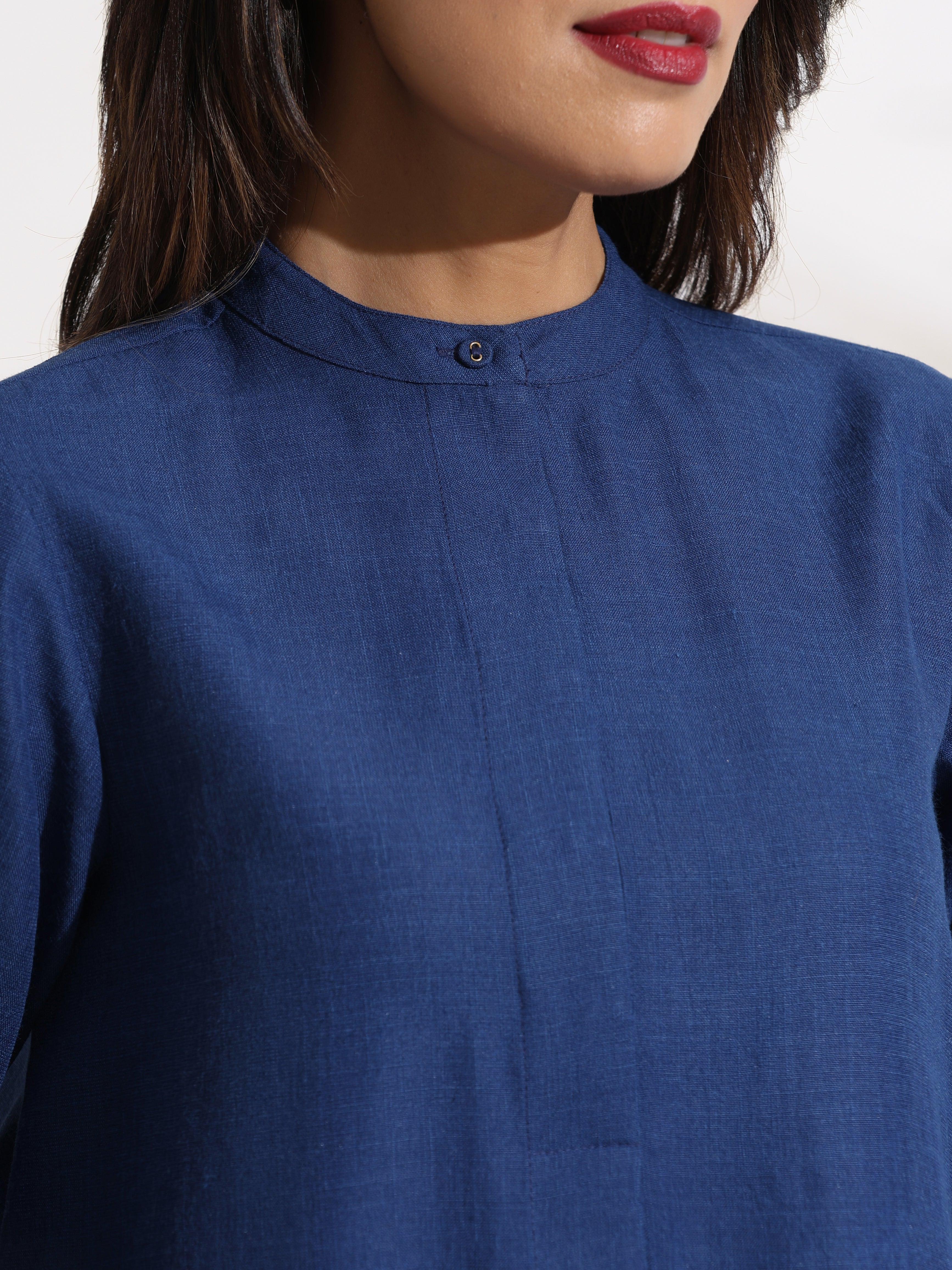 trueBrowns Blue Slub Kurta Set