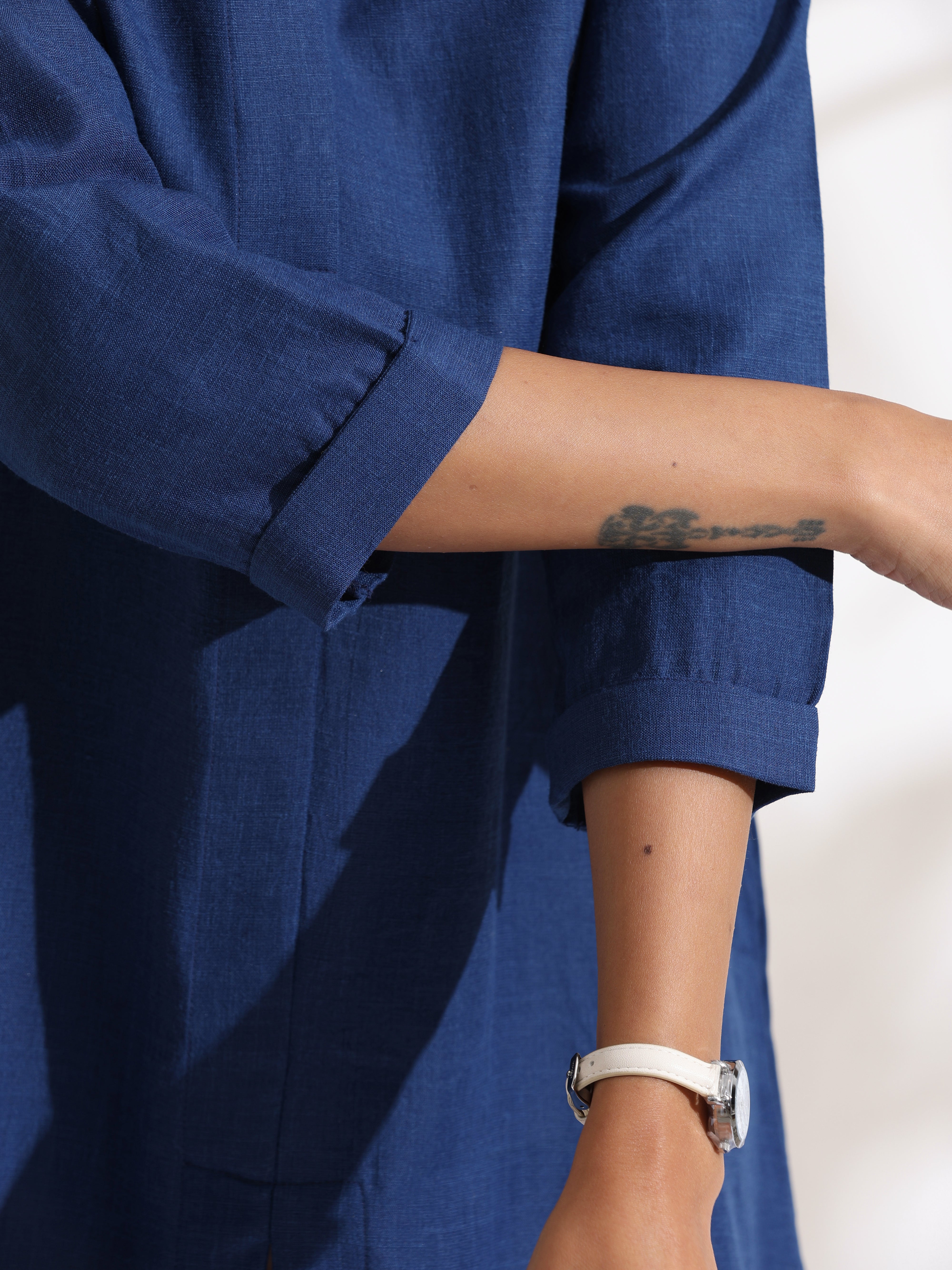 trueBrowns Blue Slub Kurta Set