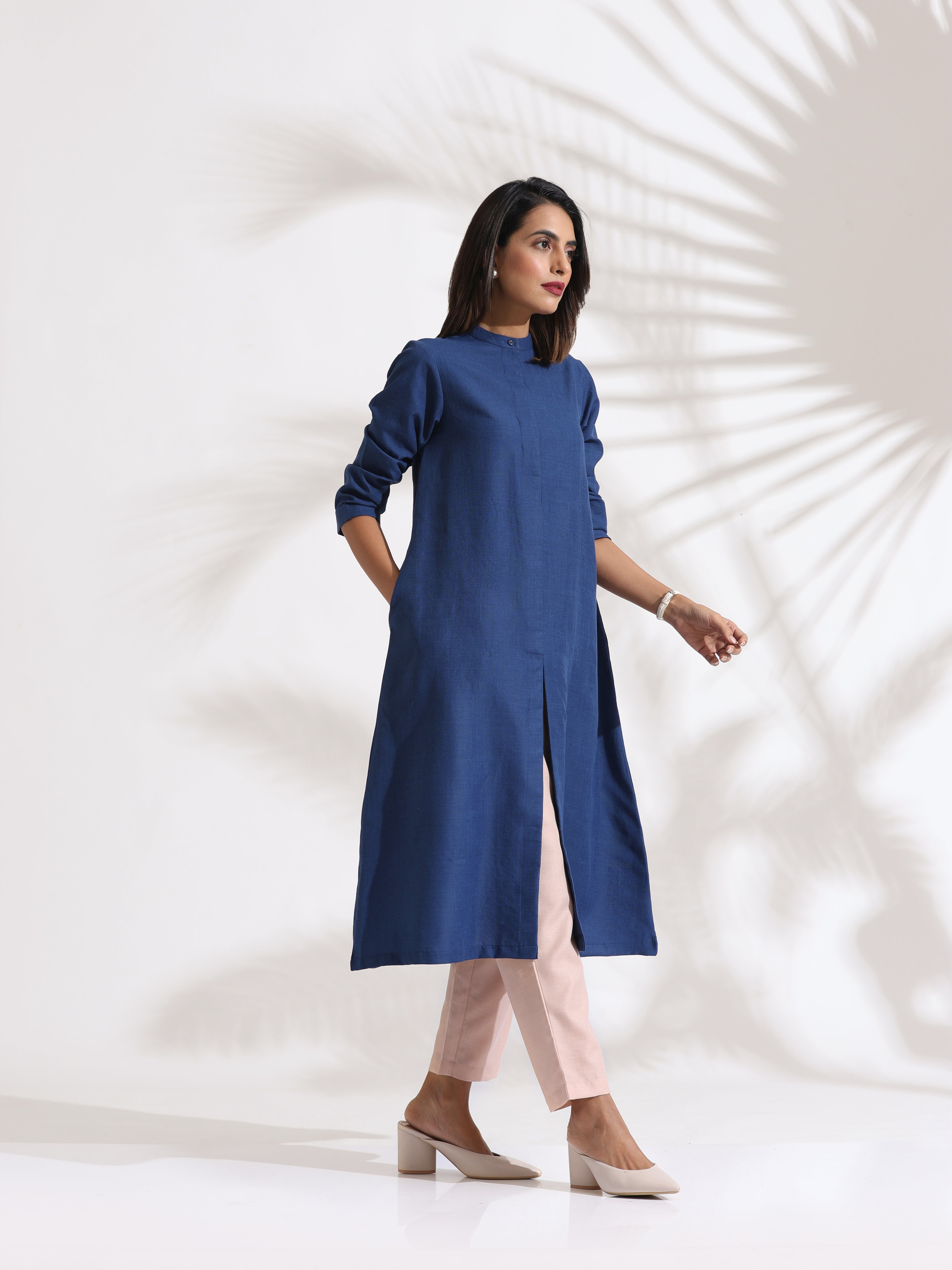 trueBrowns Blue Slub Kurta Set