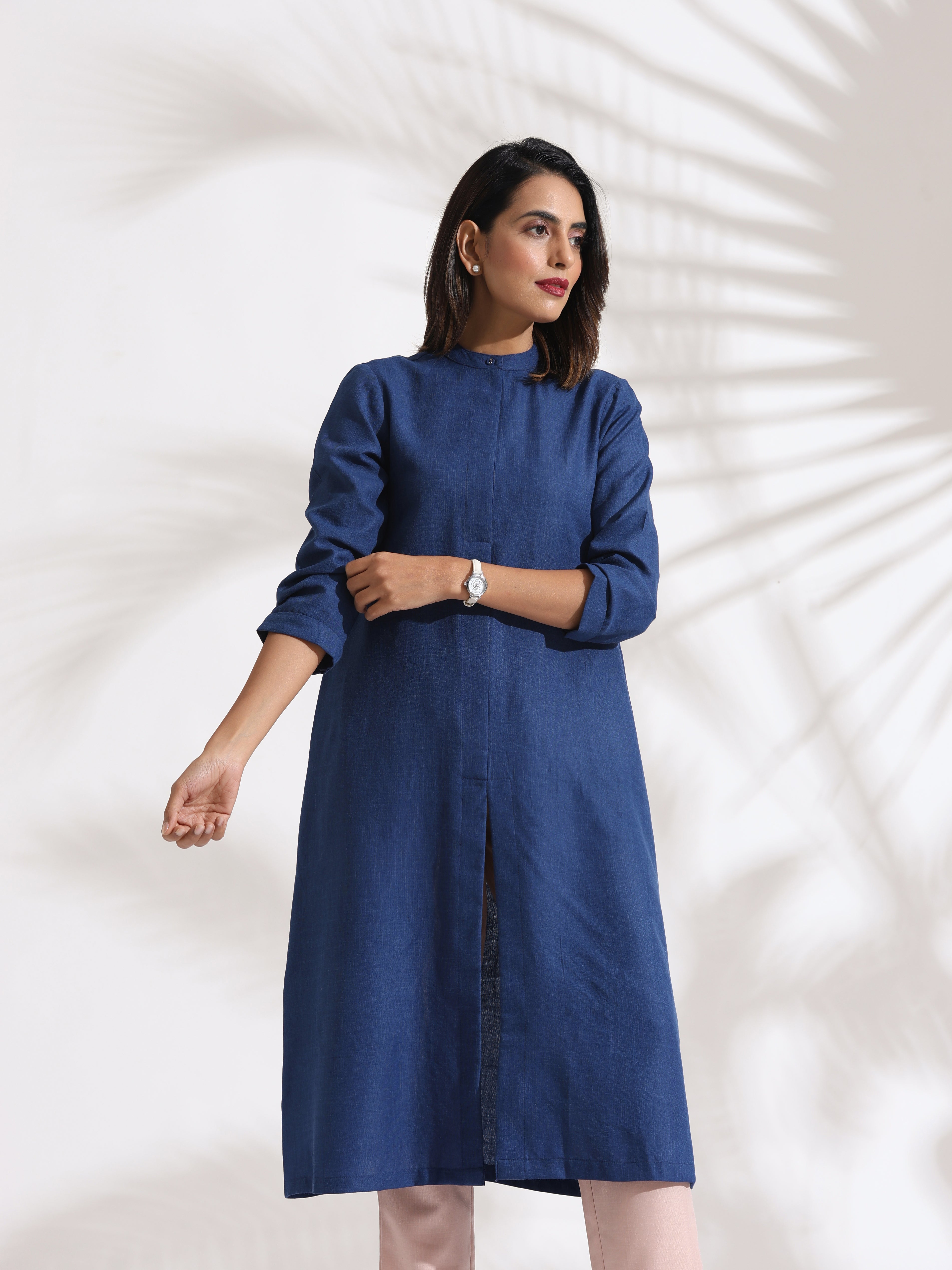 trueBrowns Blue Slub Kurta Set
