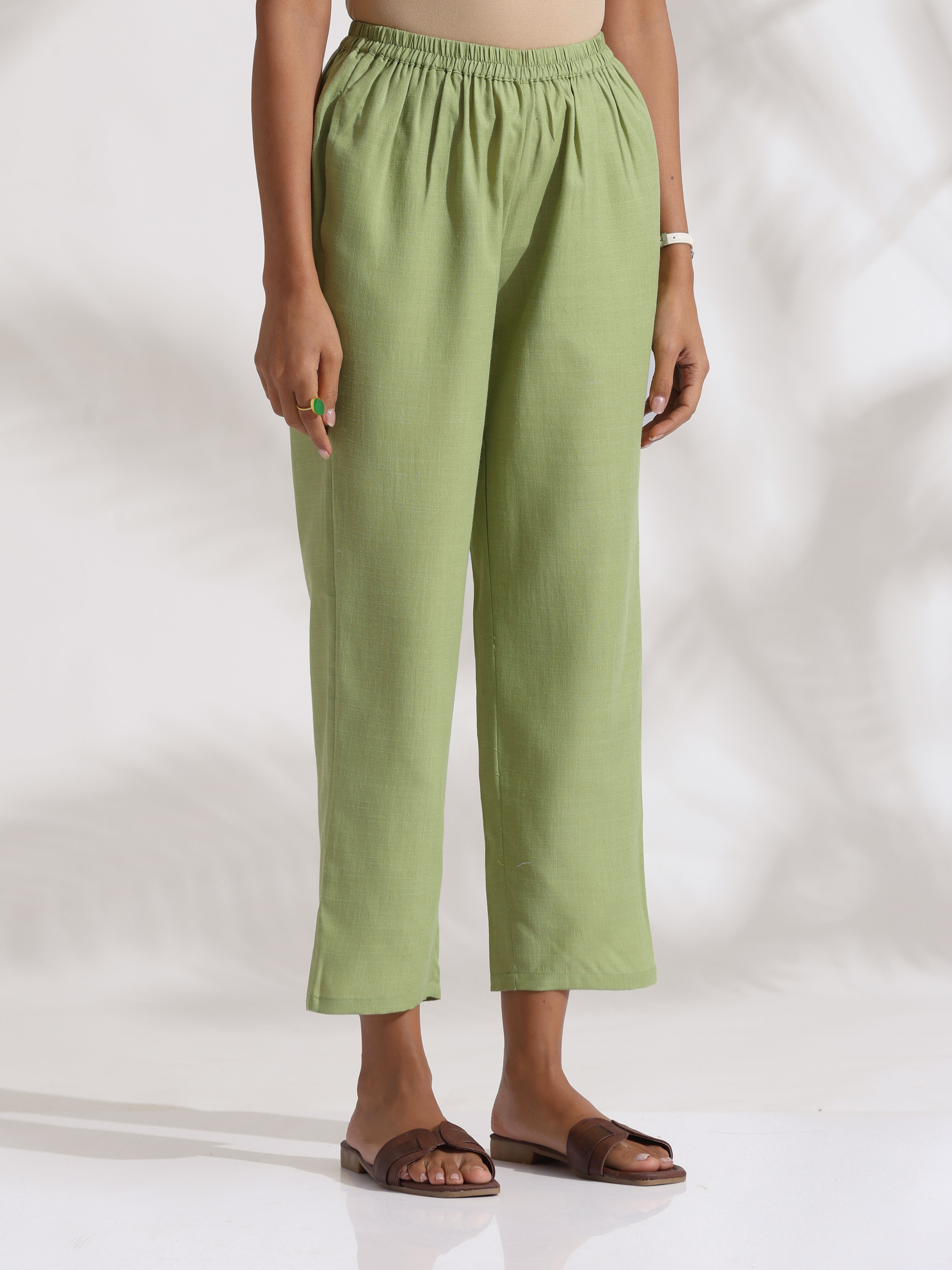 trueBrowns Green Slub Kurta Set