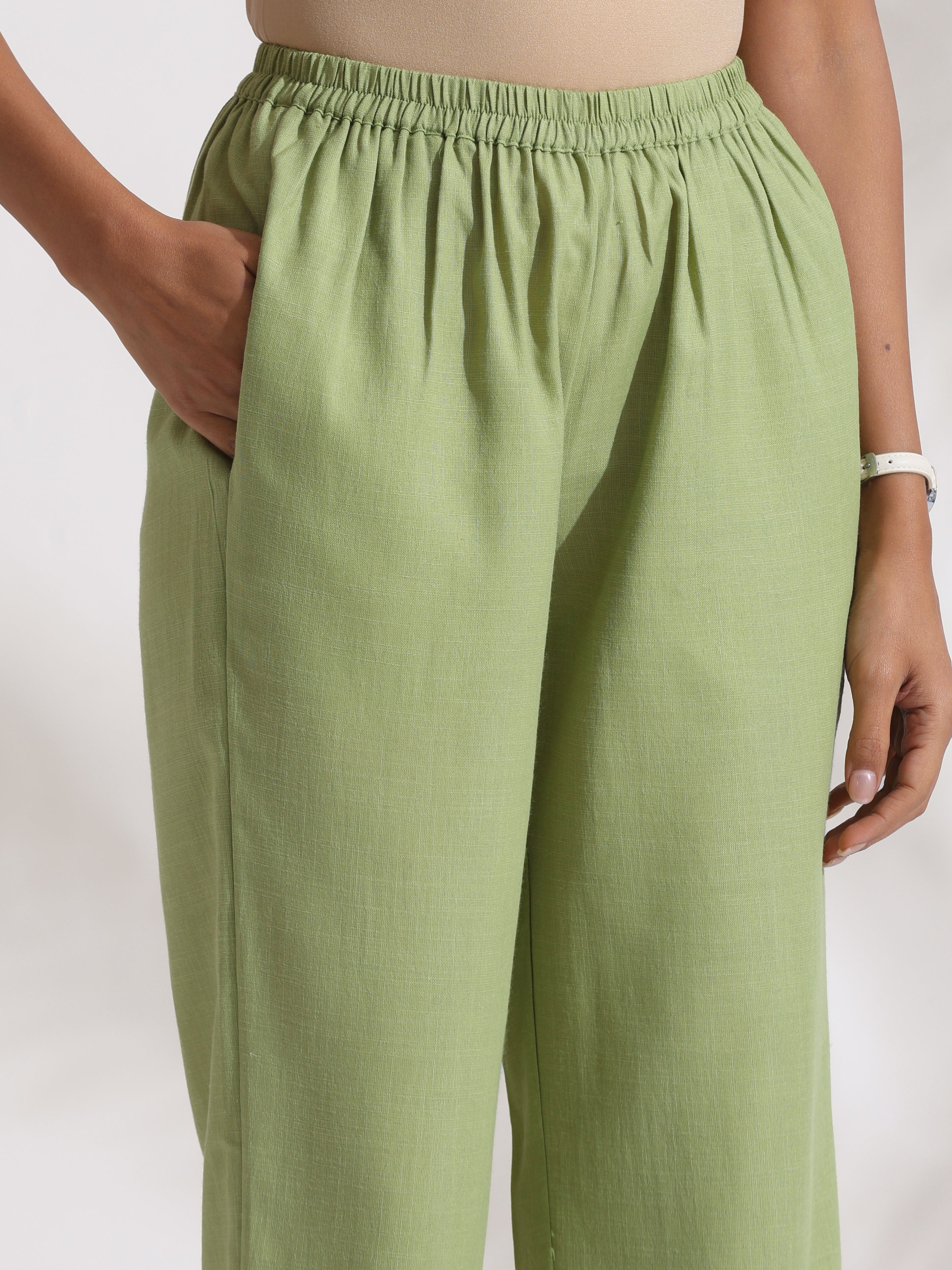 trueBrowns Green Slub Kurta Set