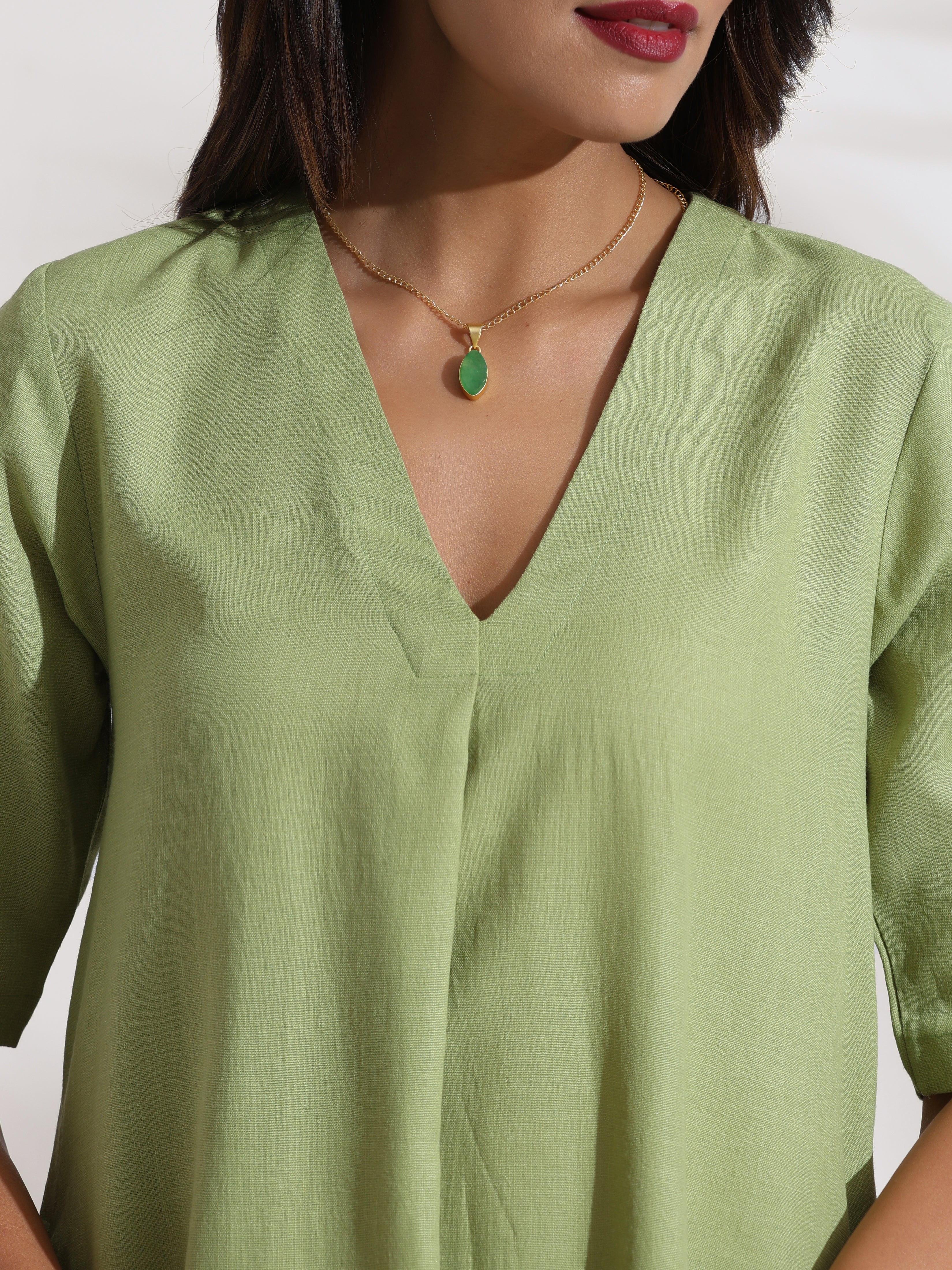 trueBrowns Green Slub Kurta Set