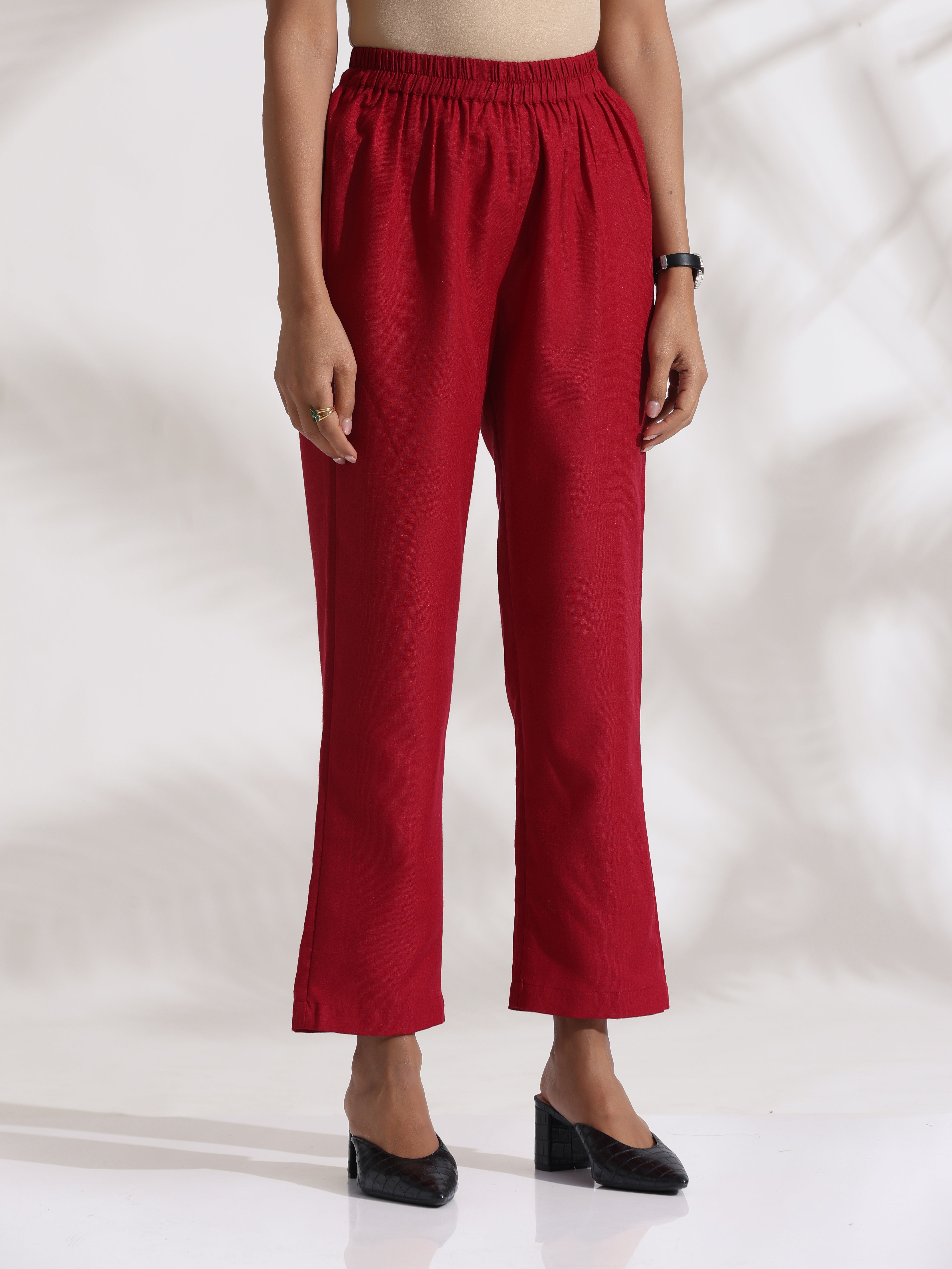 trueBrowns Maroon Slub Kurta Co-ord Set