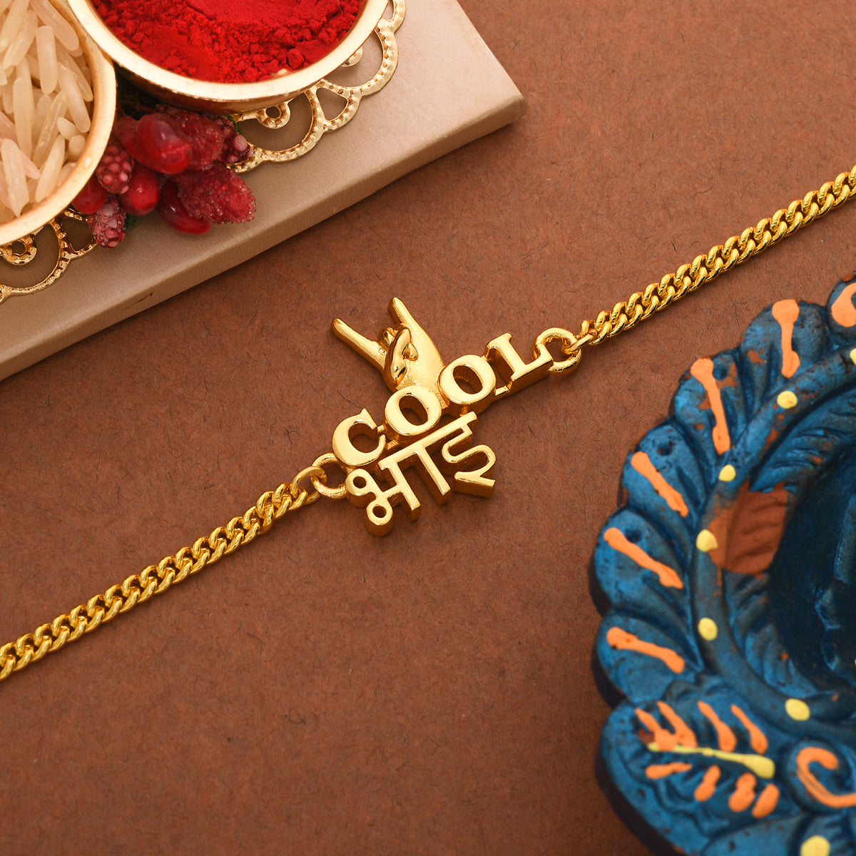 trueBrowns Gold Tone Cool Bhai Bracelet Style Rakhi