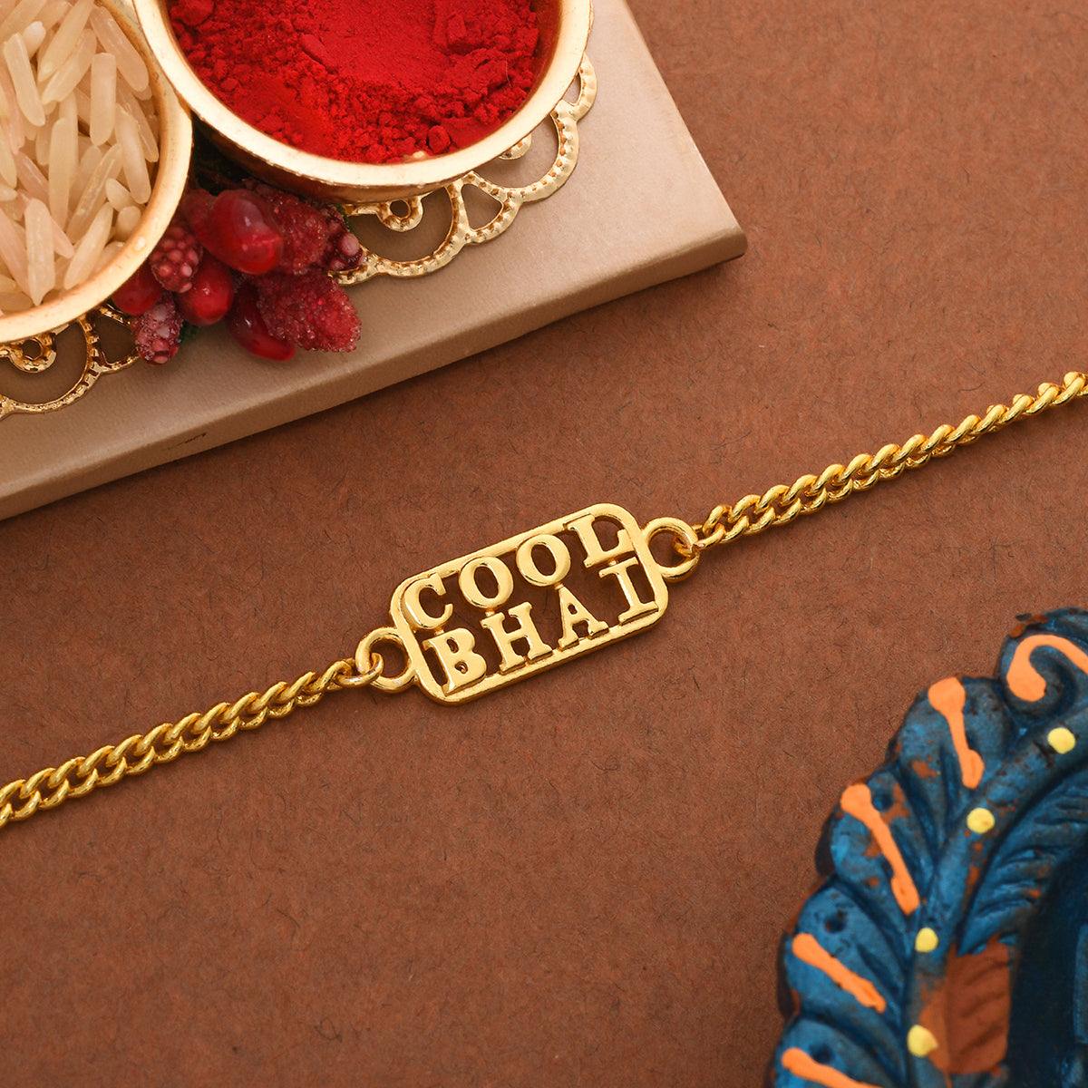 trueBrowns Cool Bhai Gold Tone Bracelet Style Rakhi