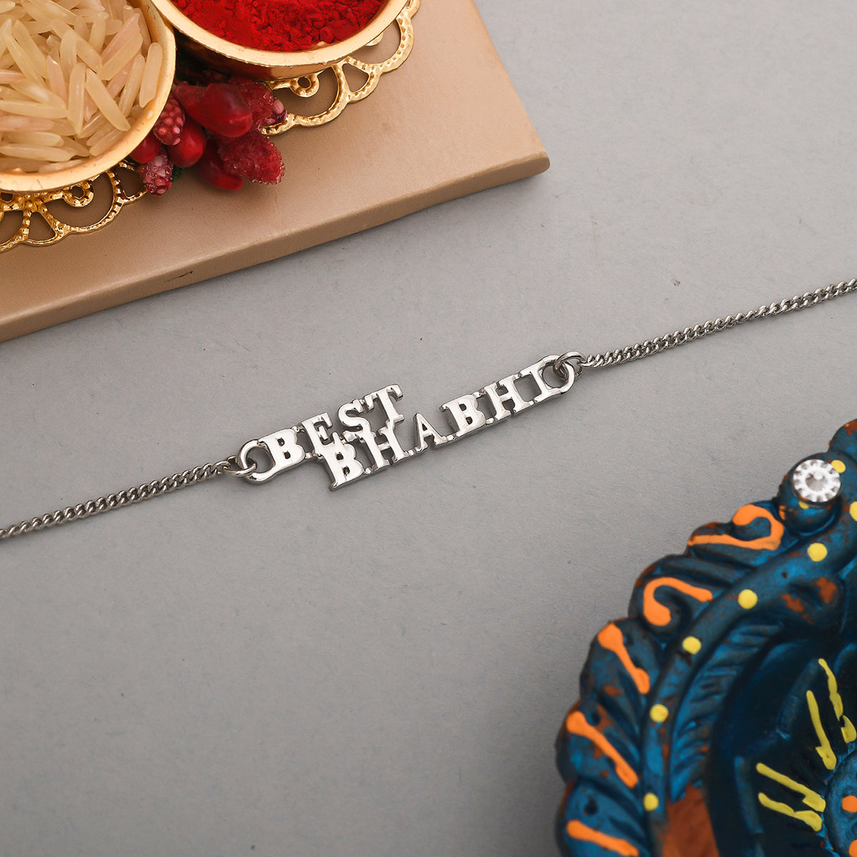 trueBrowns Silver Tone Best Bhabhi Rakhi