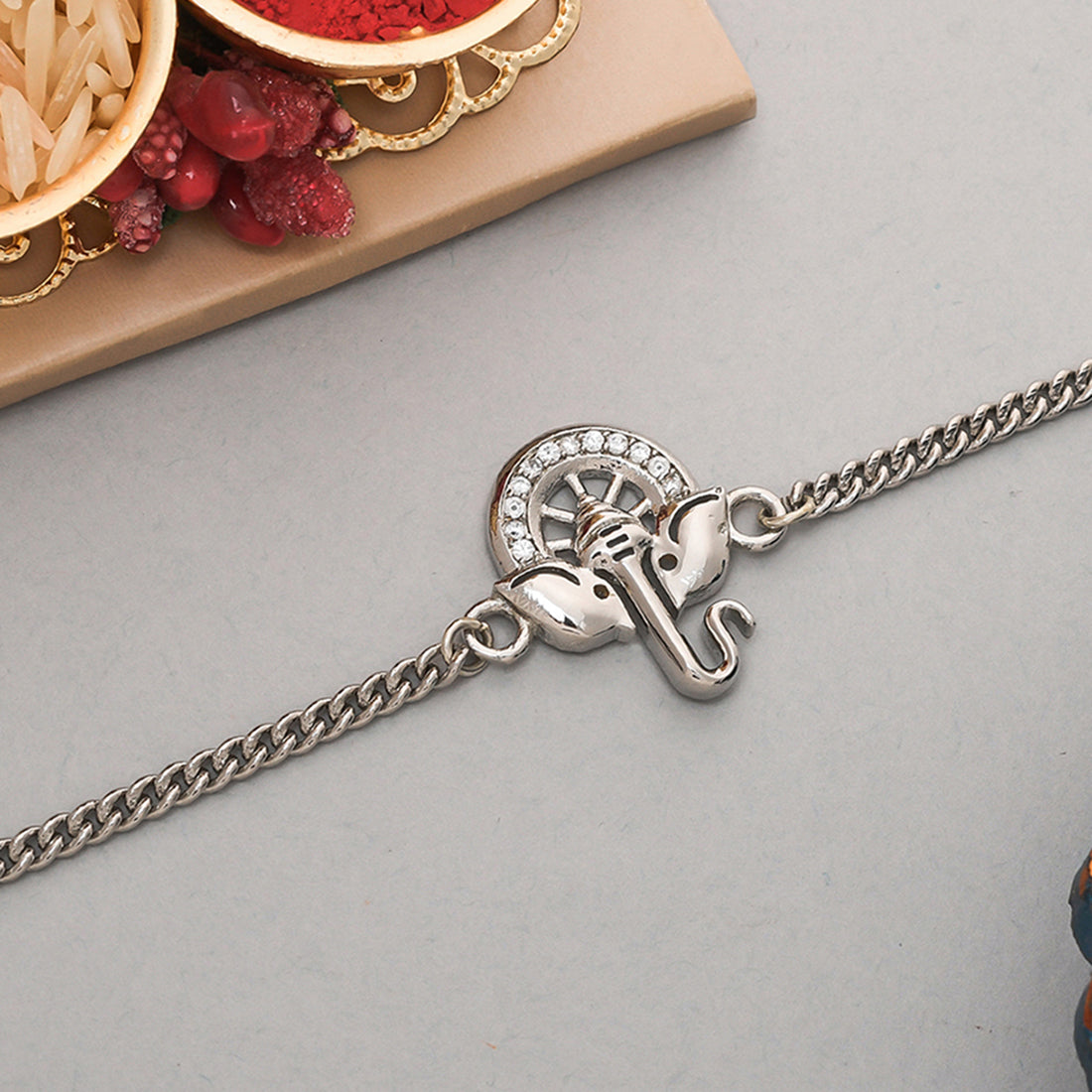 trueBrowns Silver Tone Ganesha Bracelet Rakhi