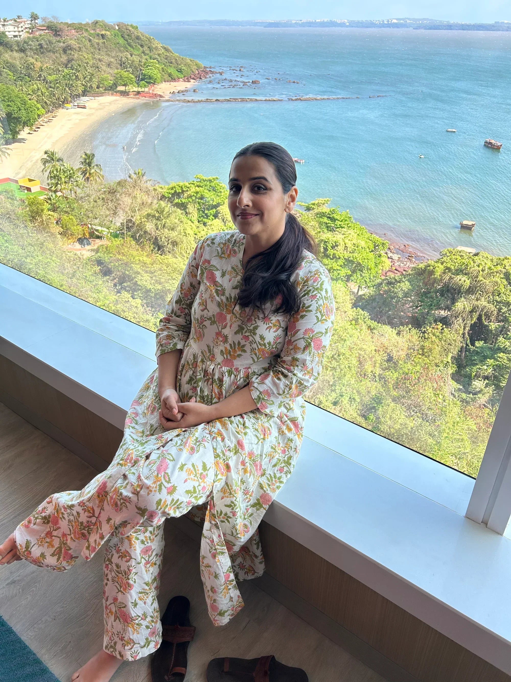 White Multi Color Overall Block Print Cotton Kurta Pant Set