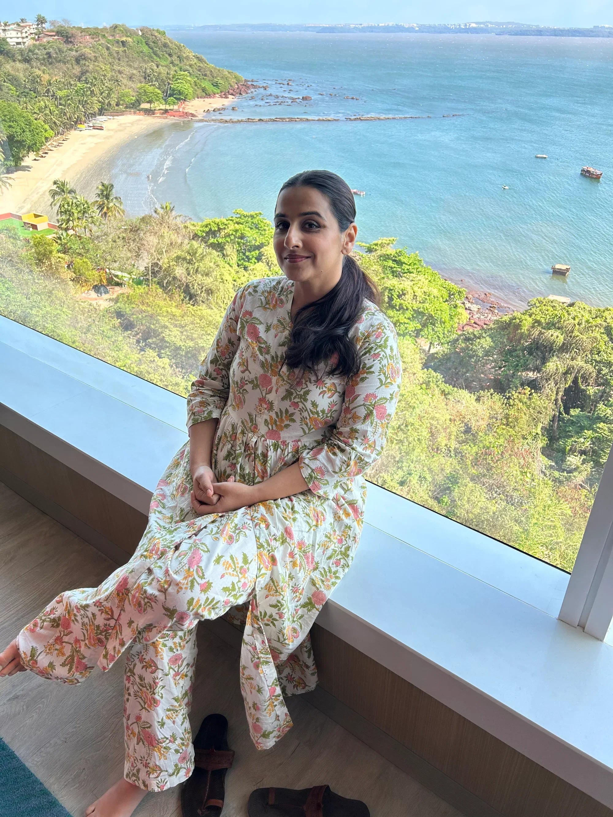 White Multi Color Overall Block Print Cotton Kurta Pant Set