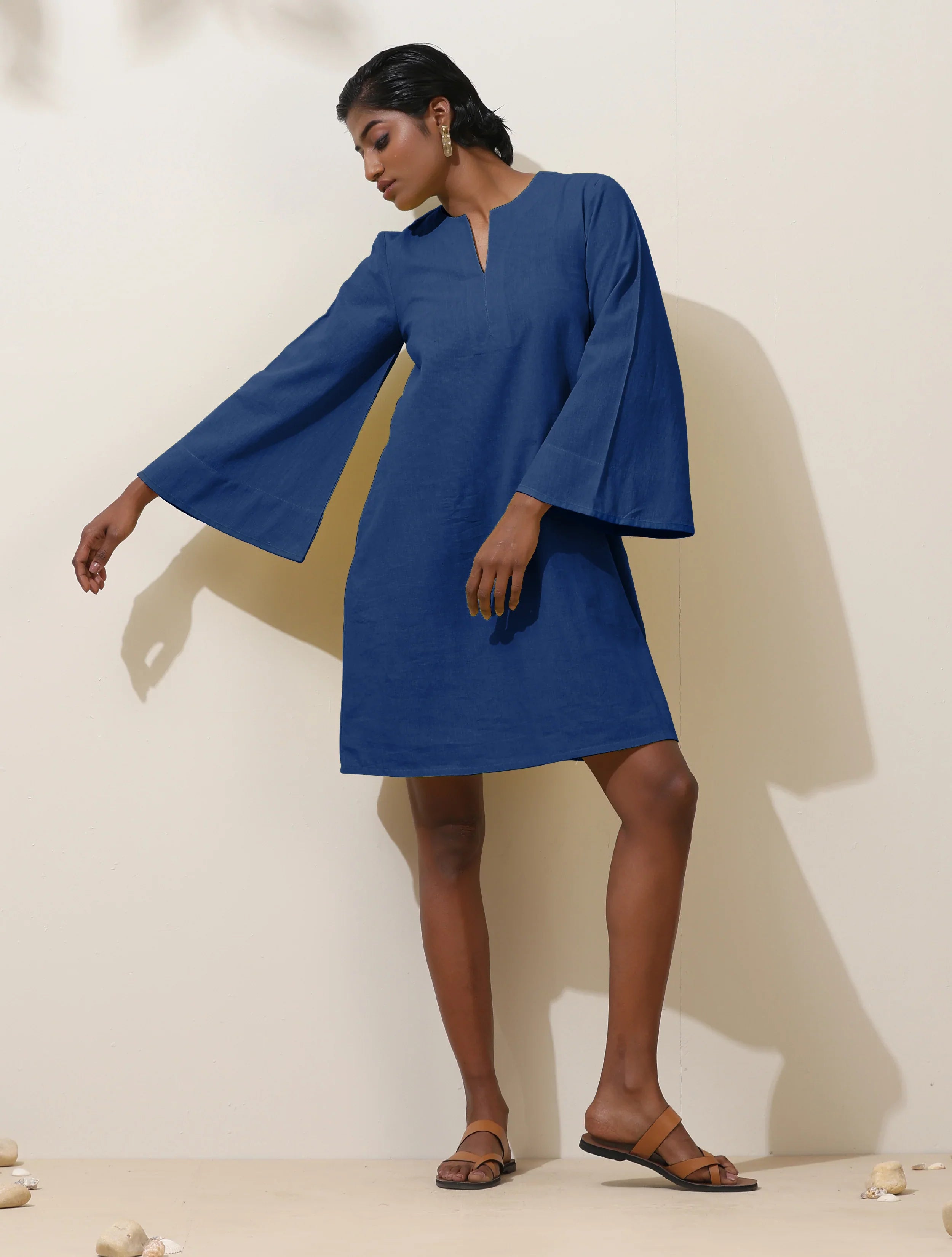 trueBrowns Blue Cotton Blend Short Dress