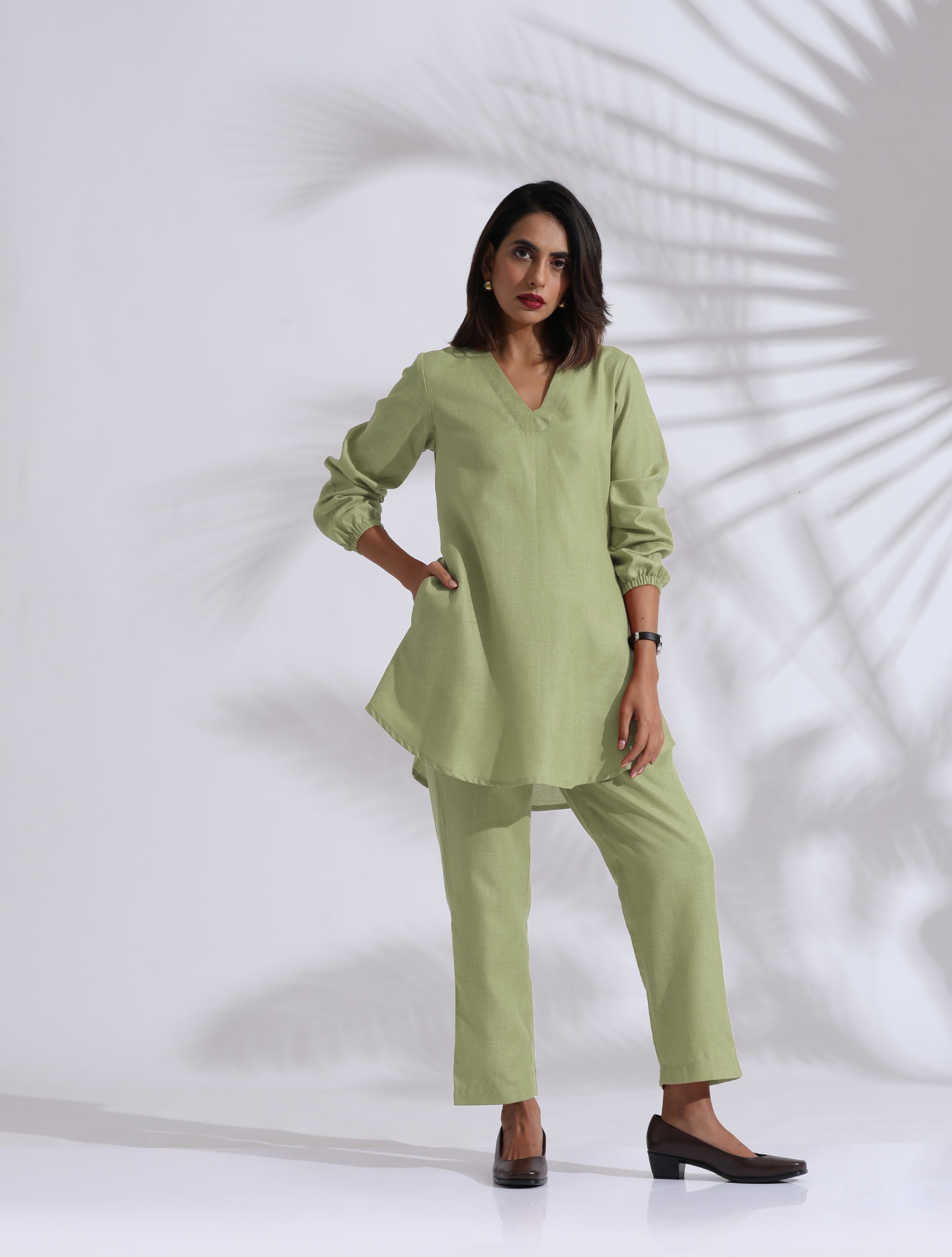 trueBrowns Green Cotton Blend Co-ord Set
