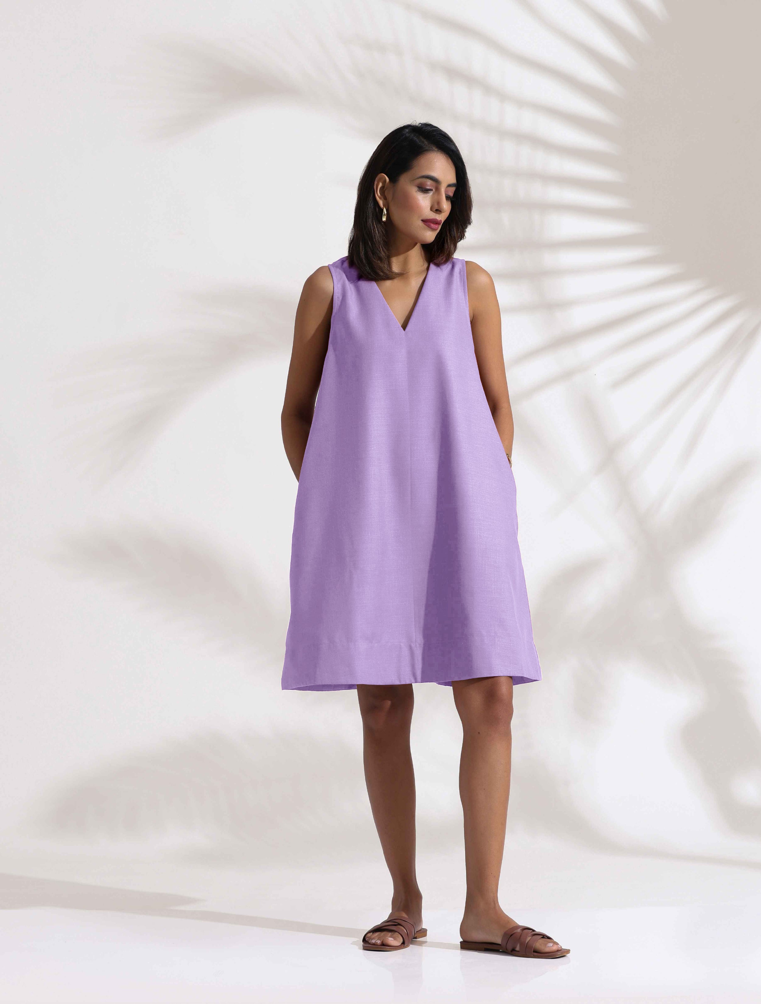 trueBrowns Lilac Cotton Blend Short Dress