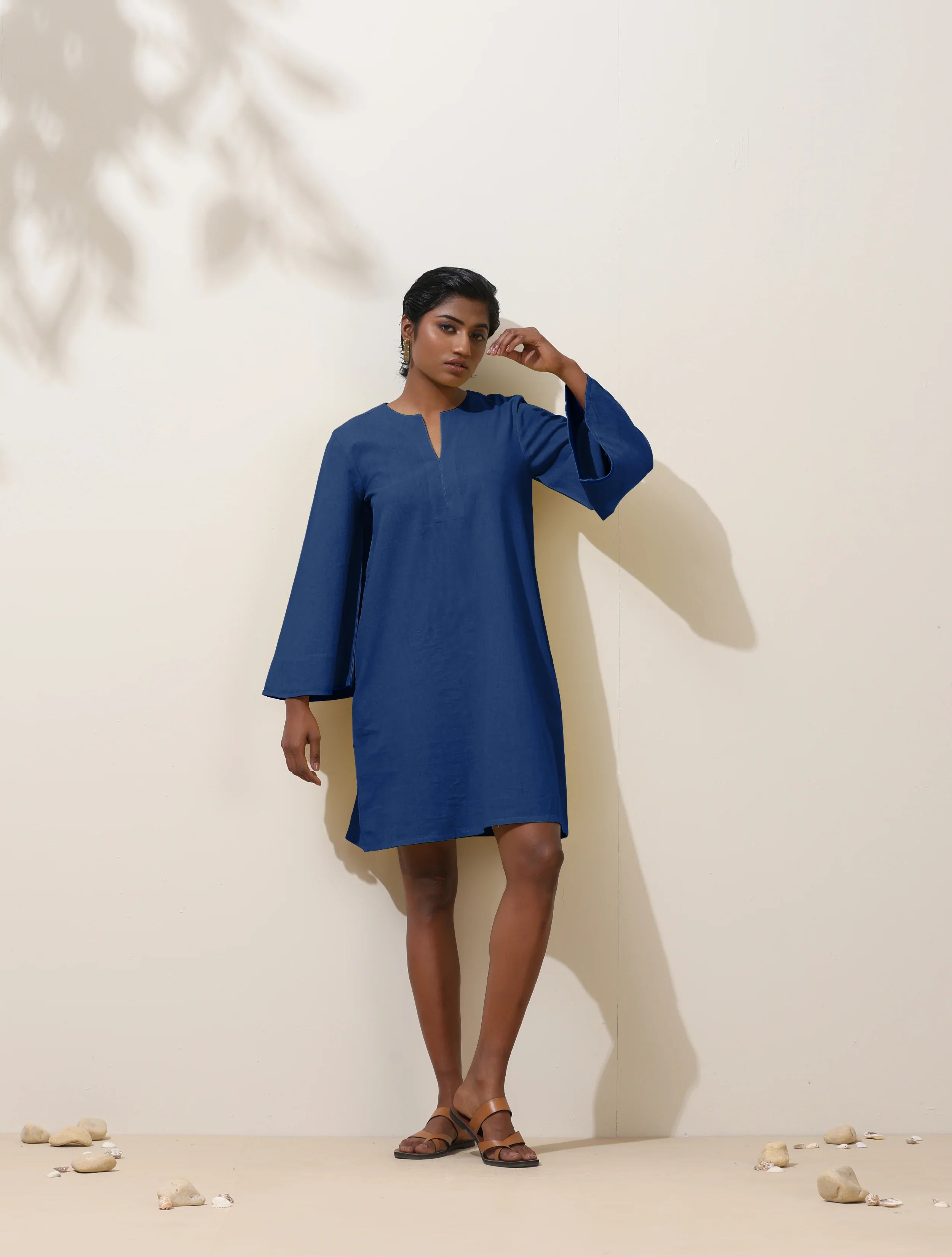 trueBrowns Blue Cotton Blend Short Dress