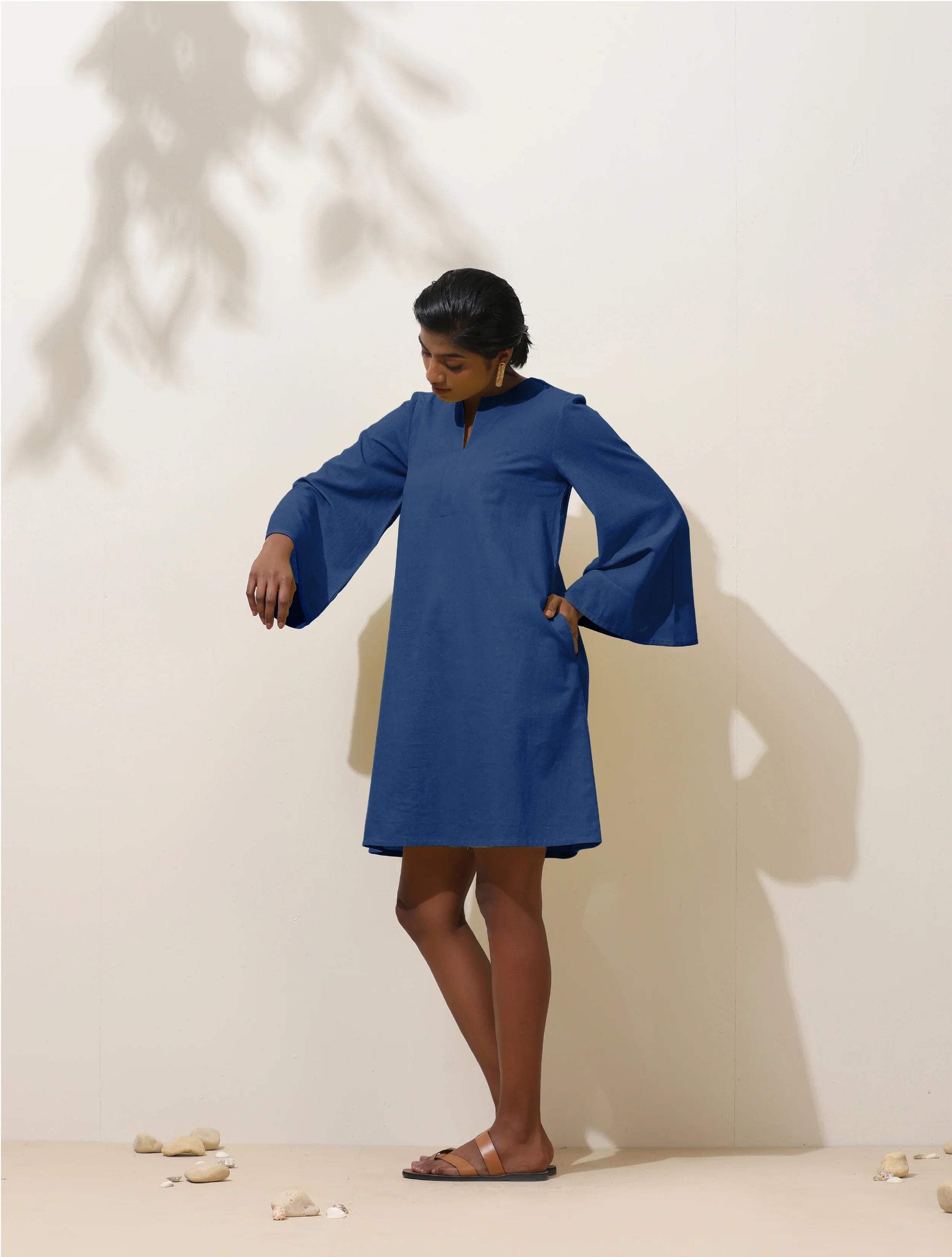 trueBrowns Blue Cotton Blend Short Dress