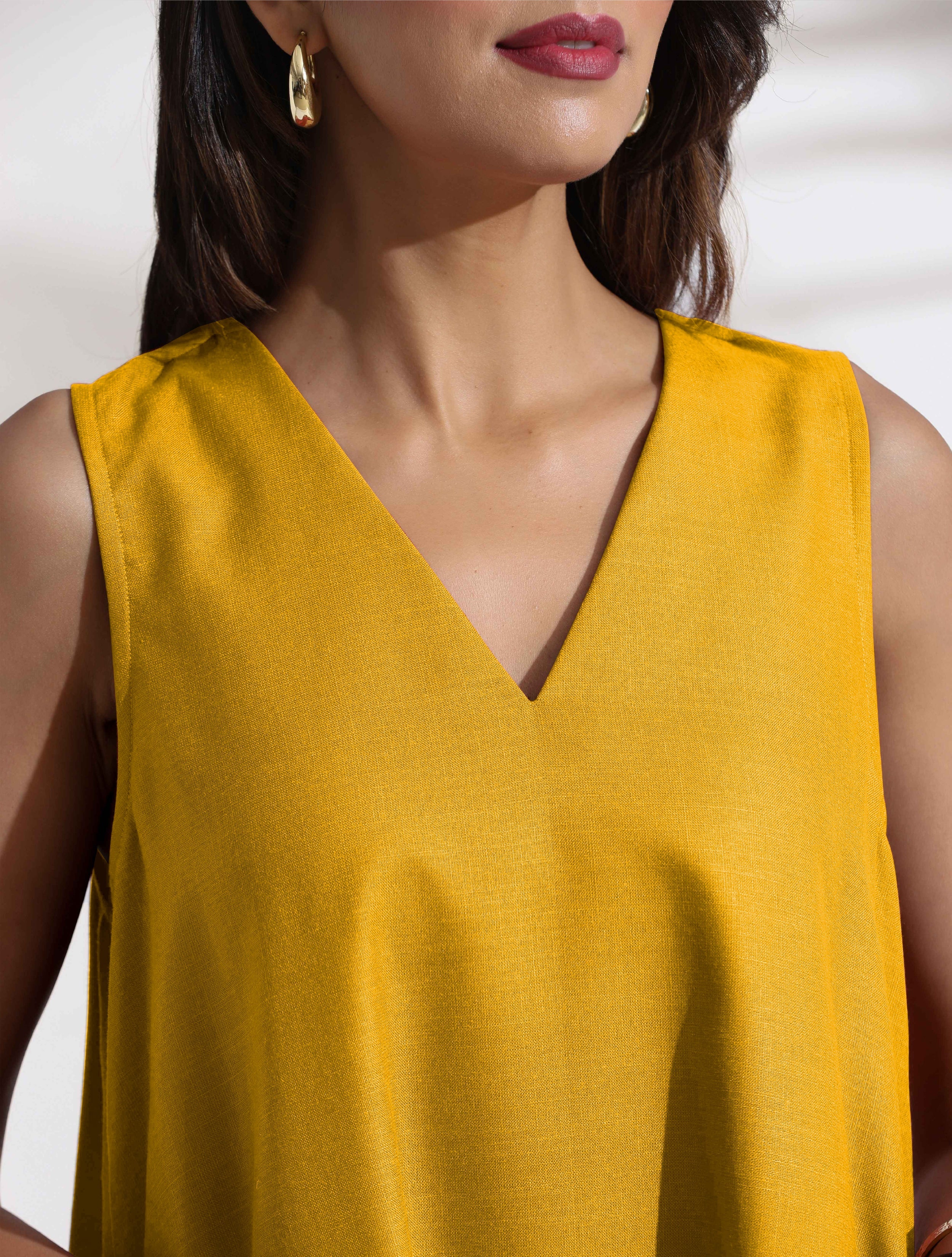 trueBrowns Mustard Cotton Blend Short Dress