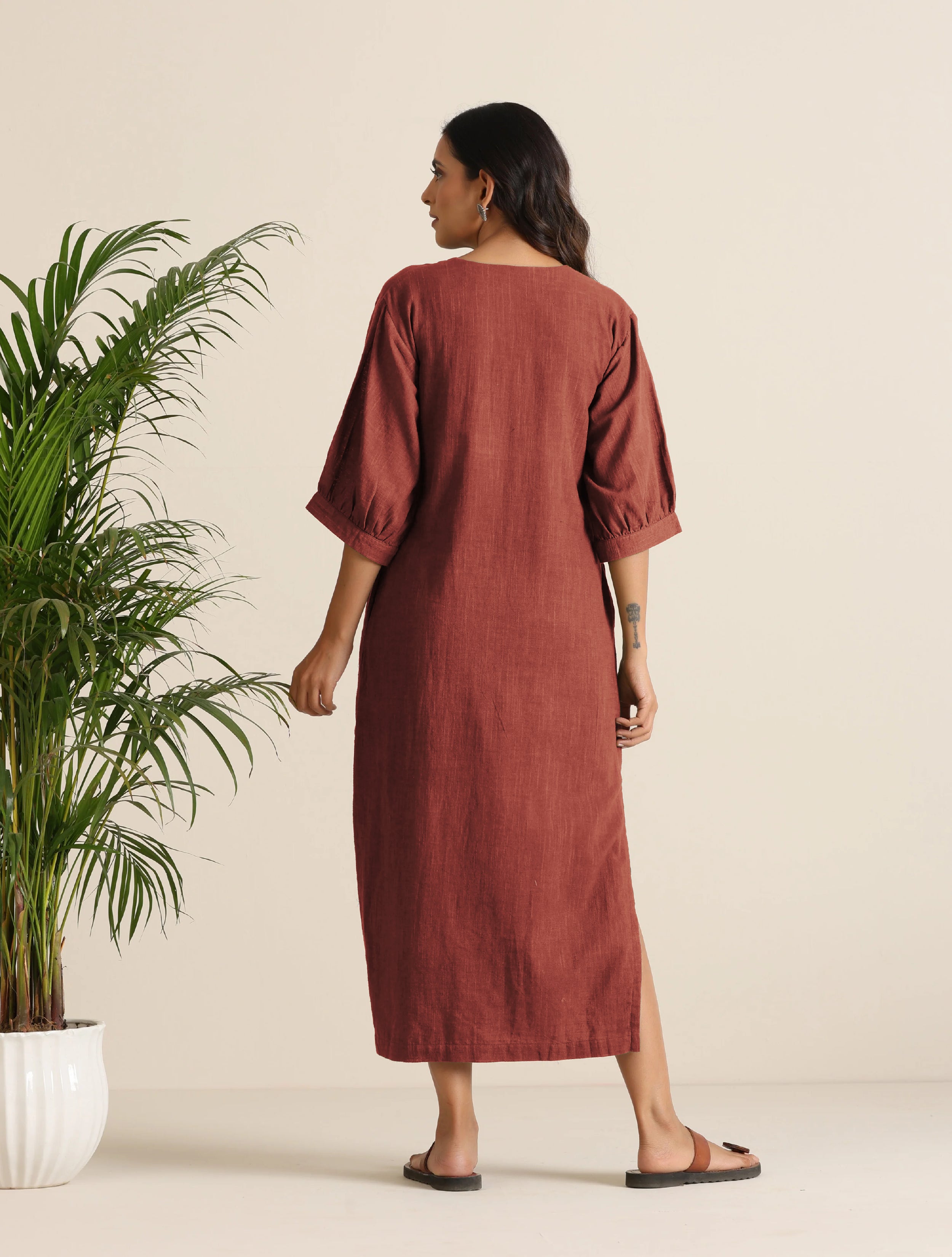 trueBrowns Rust Pink Cotton Blend Long Dress