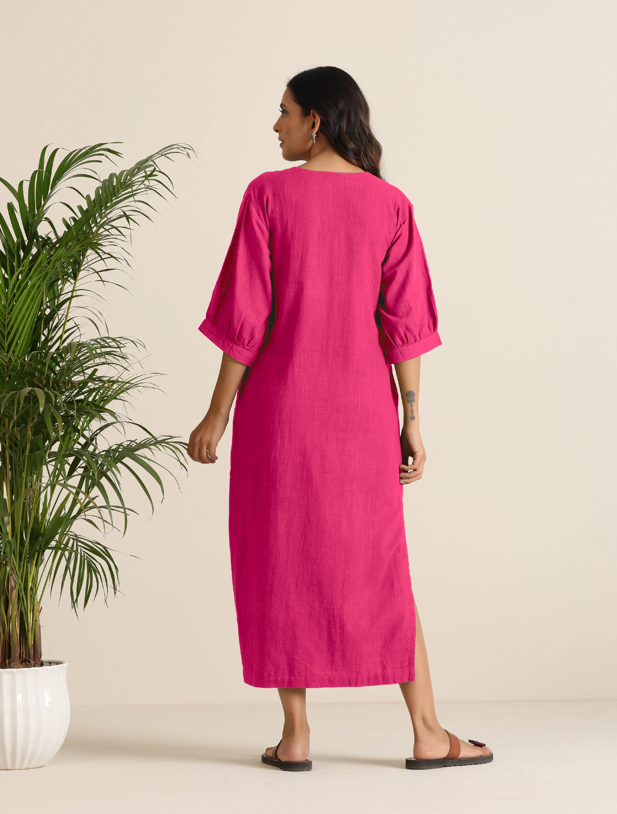 trueBrowns Hot Pink Cotton Blend Long Dress