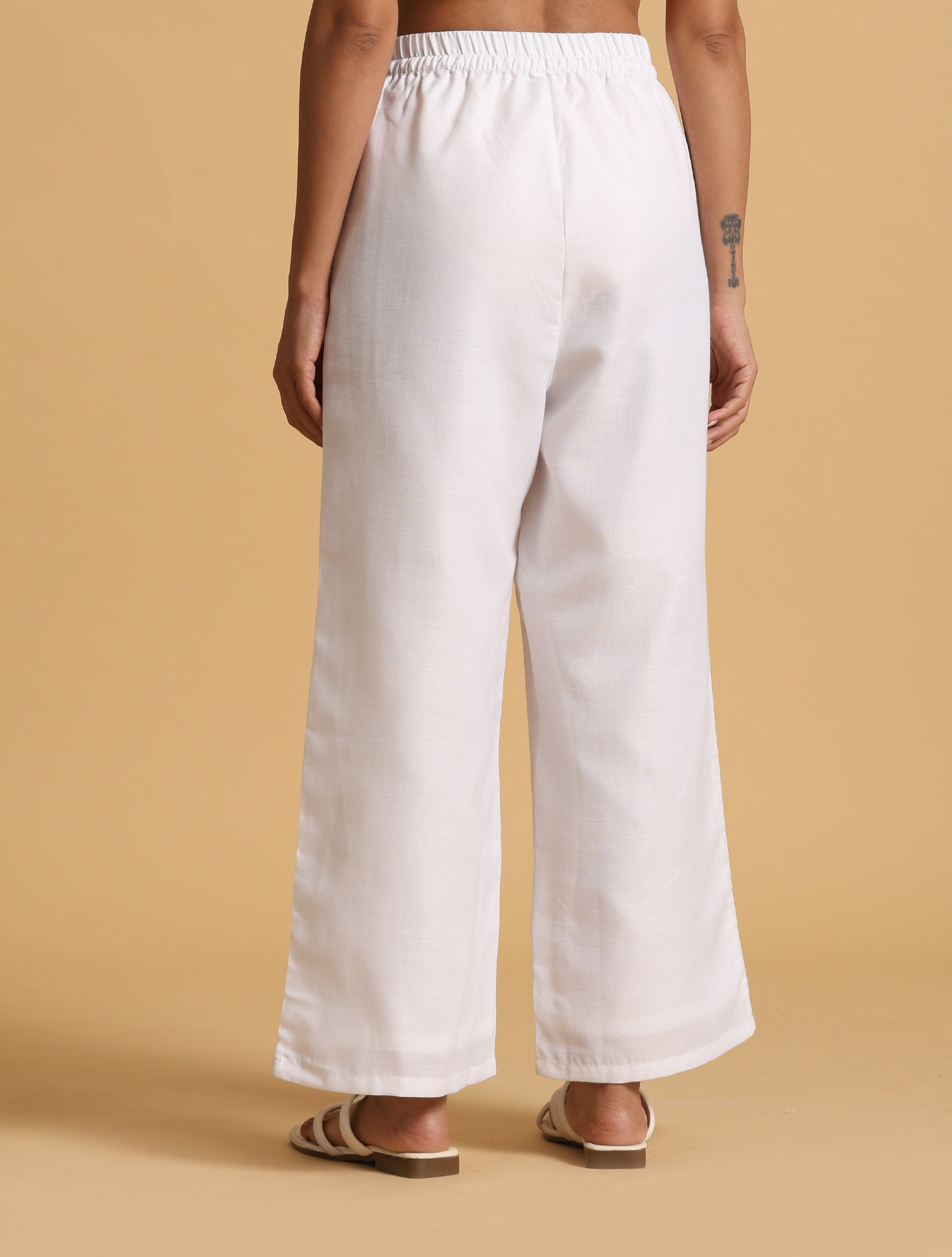 trueBrowns White Cotton Blend Elasticated Drawstring Straight Pants