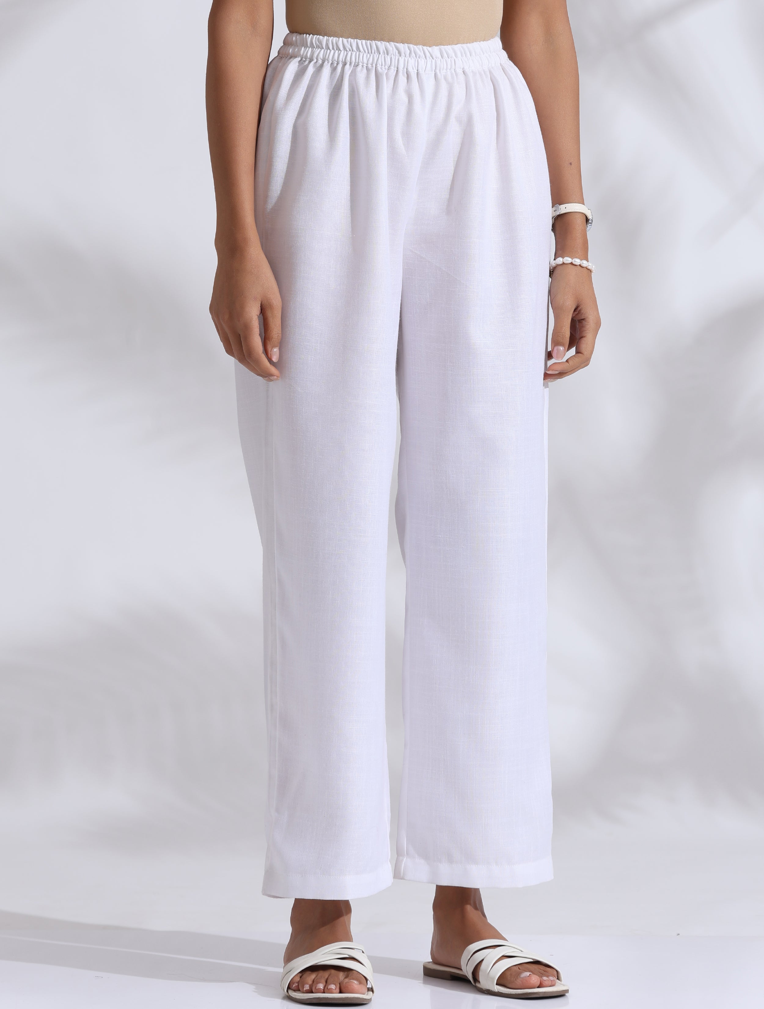trueBrowns White Slub Kurta Co-ord Set