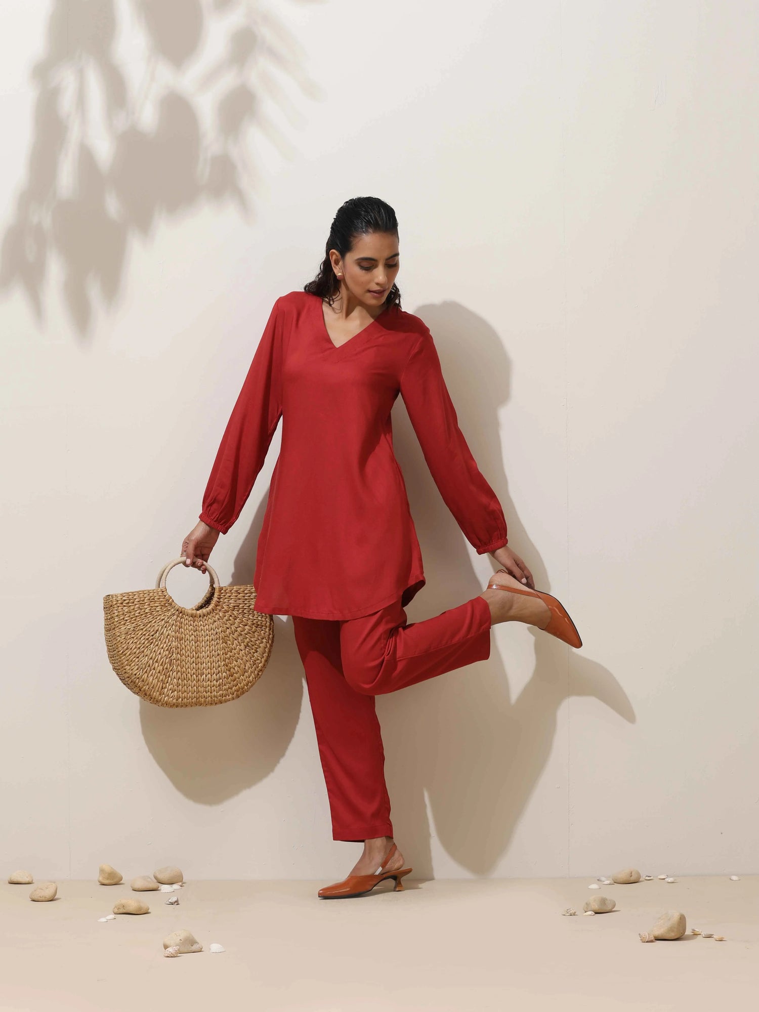 trueBrowns Maroon Viscose Co-ord Set
