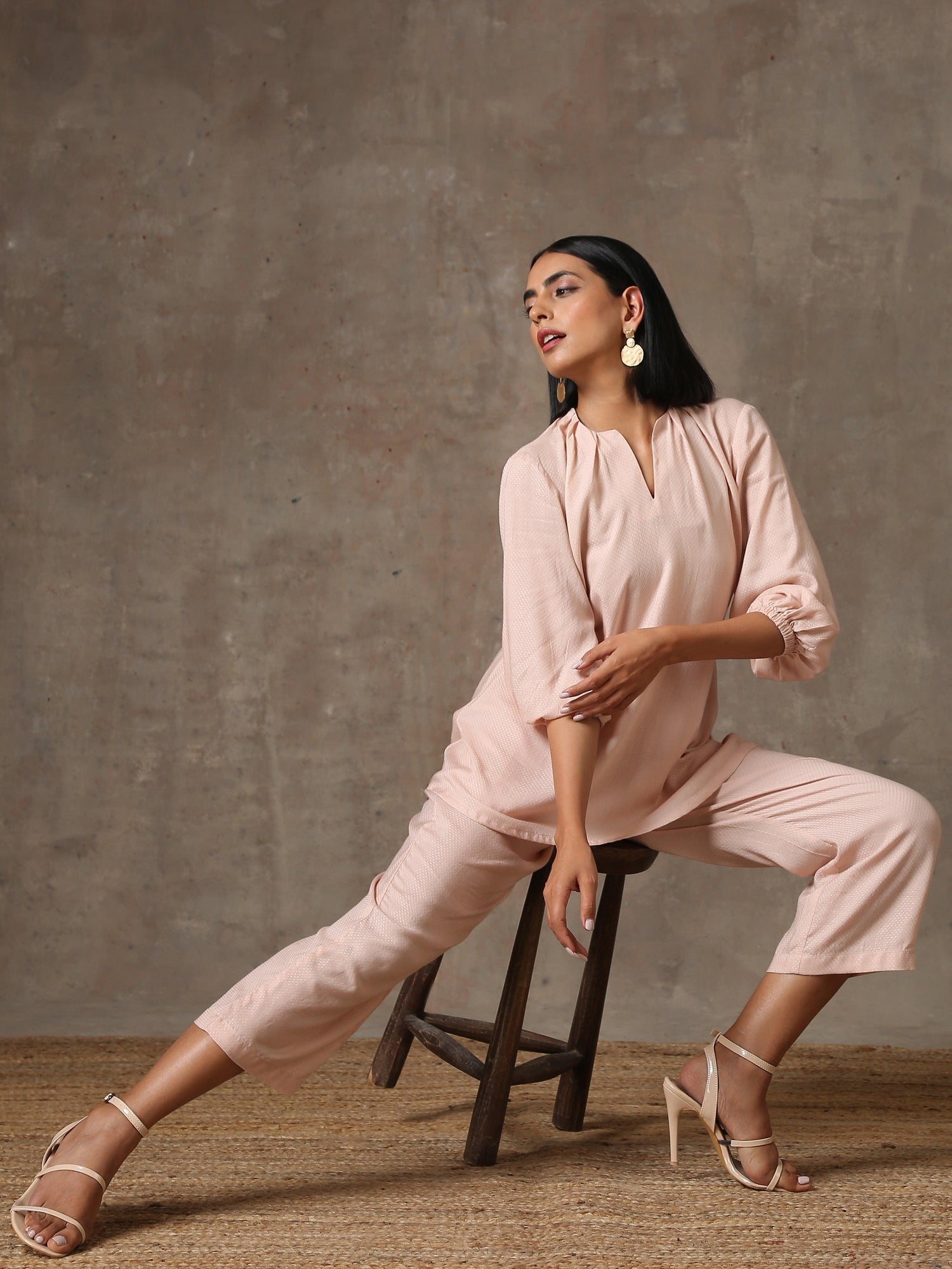 The Edwina - Rose Pink Solid Textured Co-Ord Set - trueBrowns