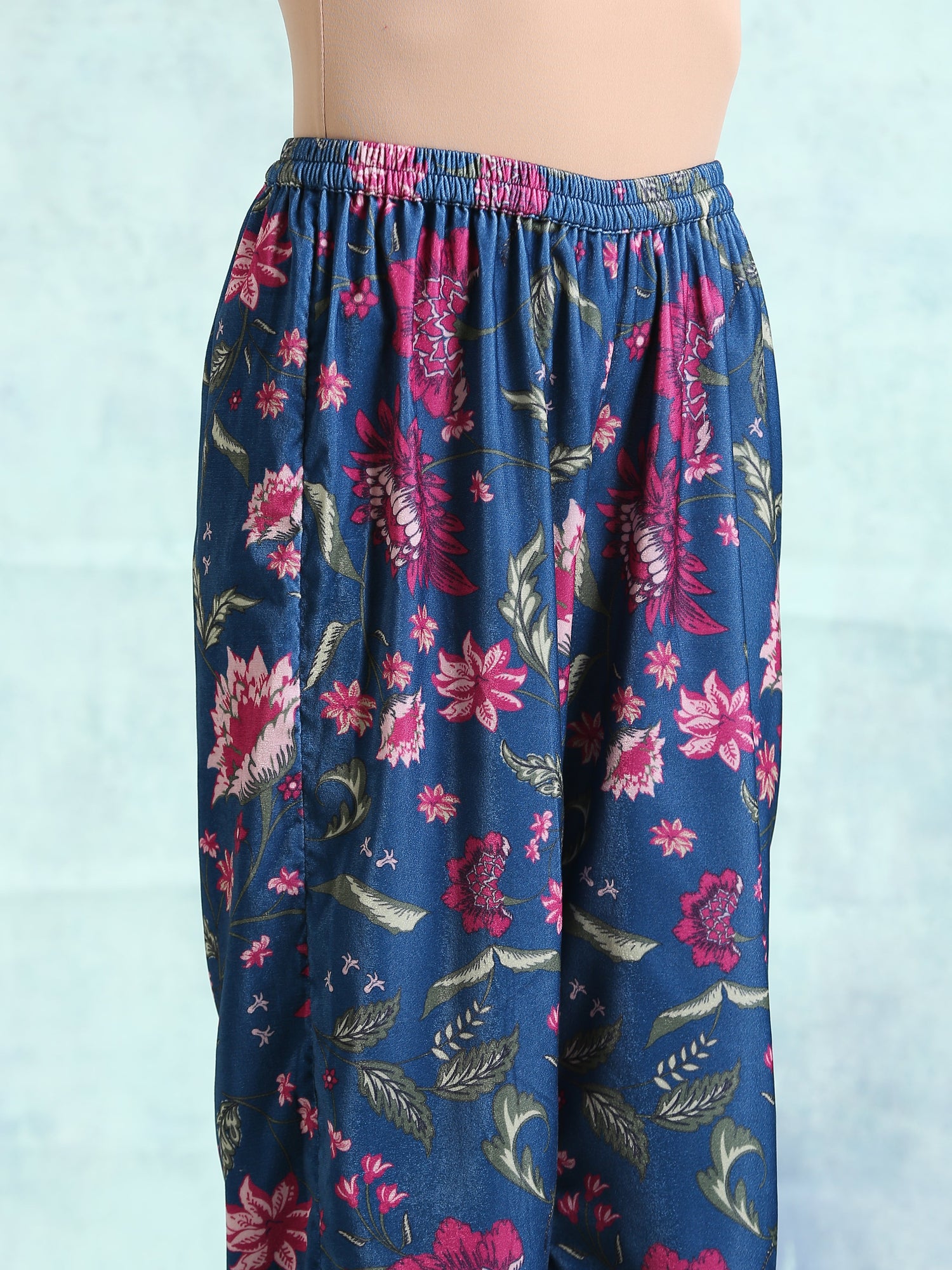 Blue Printed Velvet Co-Ord Set