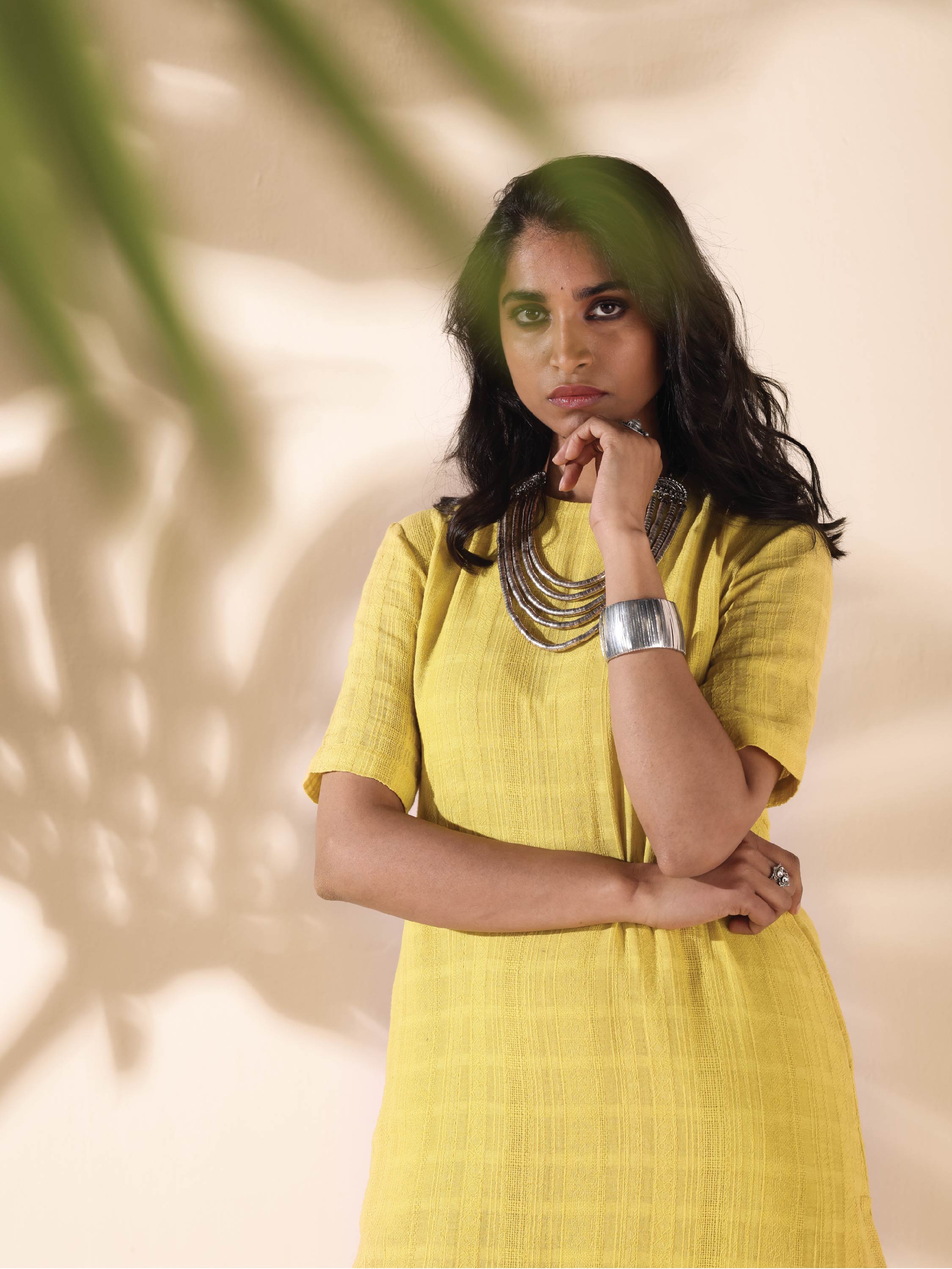 trueBrowns Lime Cotton Dobby Kurta Pant Set