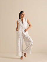 White Pineapple Sleeveless Jacket Pant Set