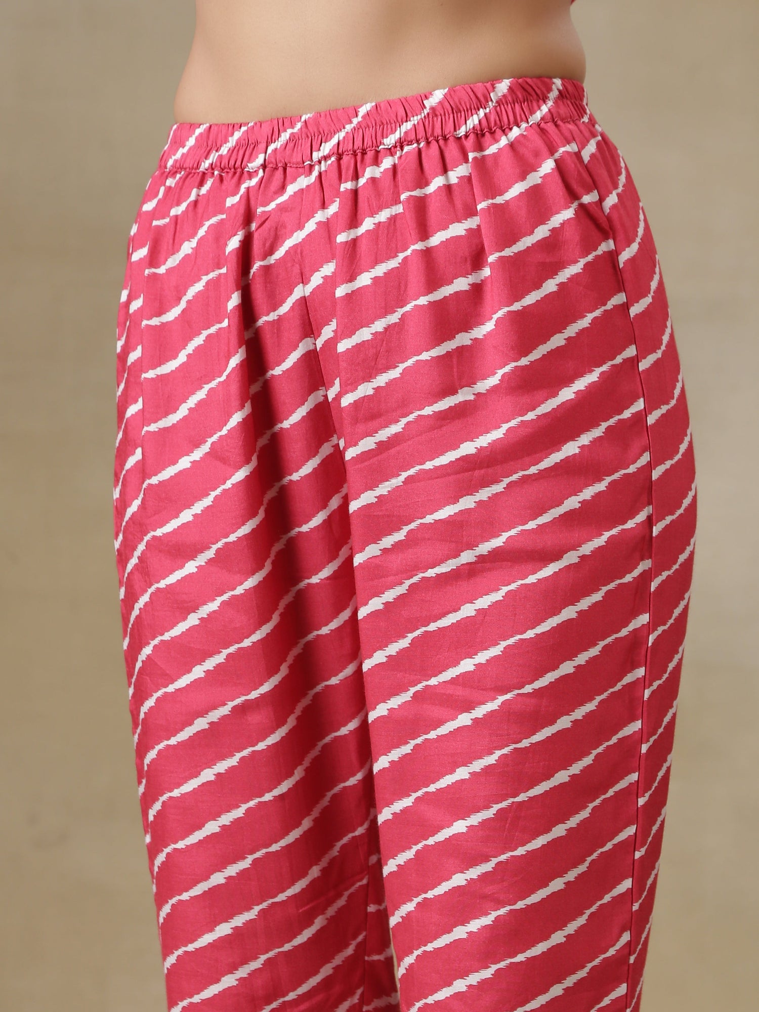 Pink Bandhani Printed Silk Anarkali Kurta Pant Dupatta Set