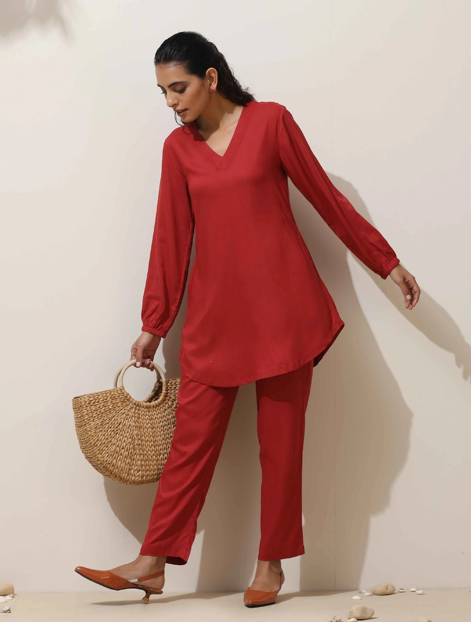 trueBrowns Maroon Viscose Co-ord Set