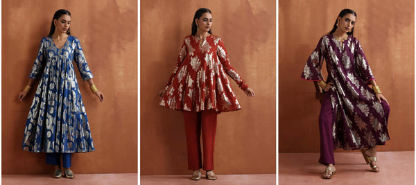 Pink Gold Cotton Neck Pleat Kurta Set