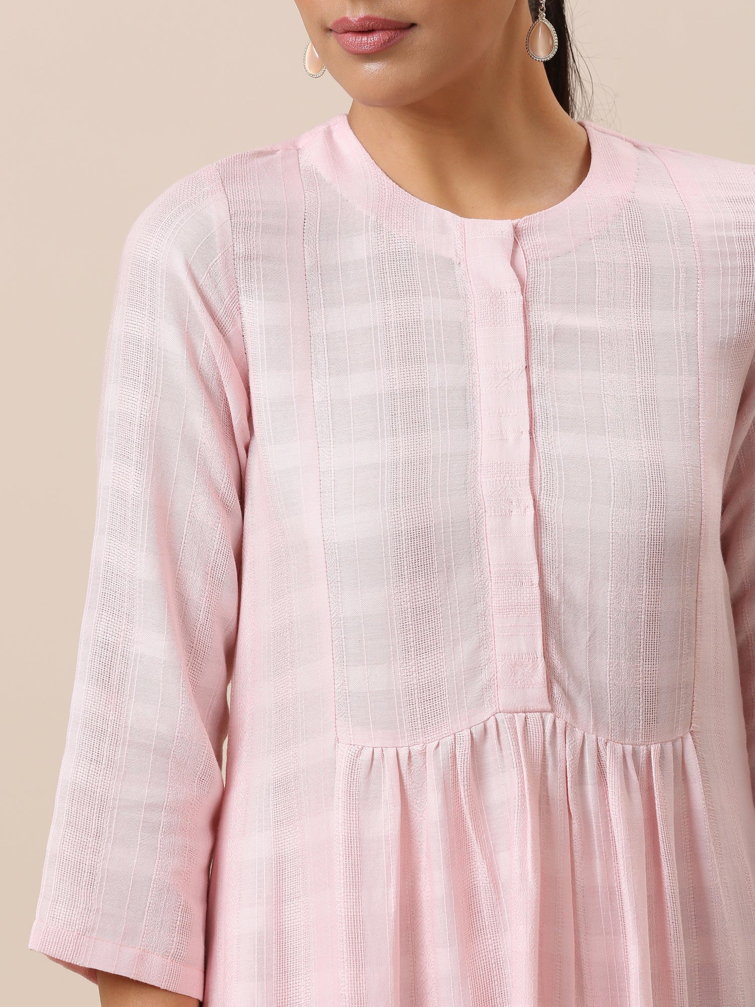 Cotton Rose Pink Flared Kurta Pant Set - trueBrowns
