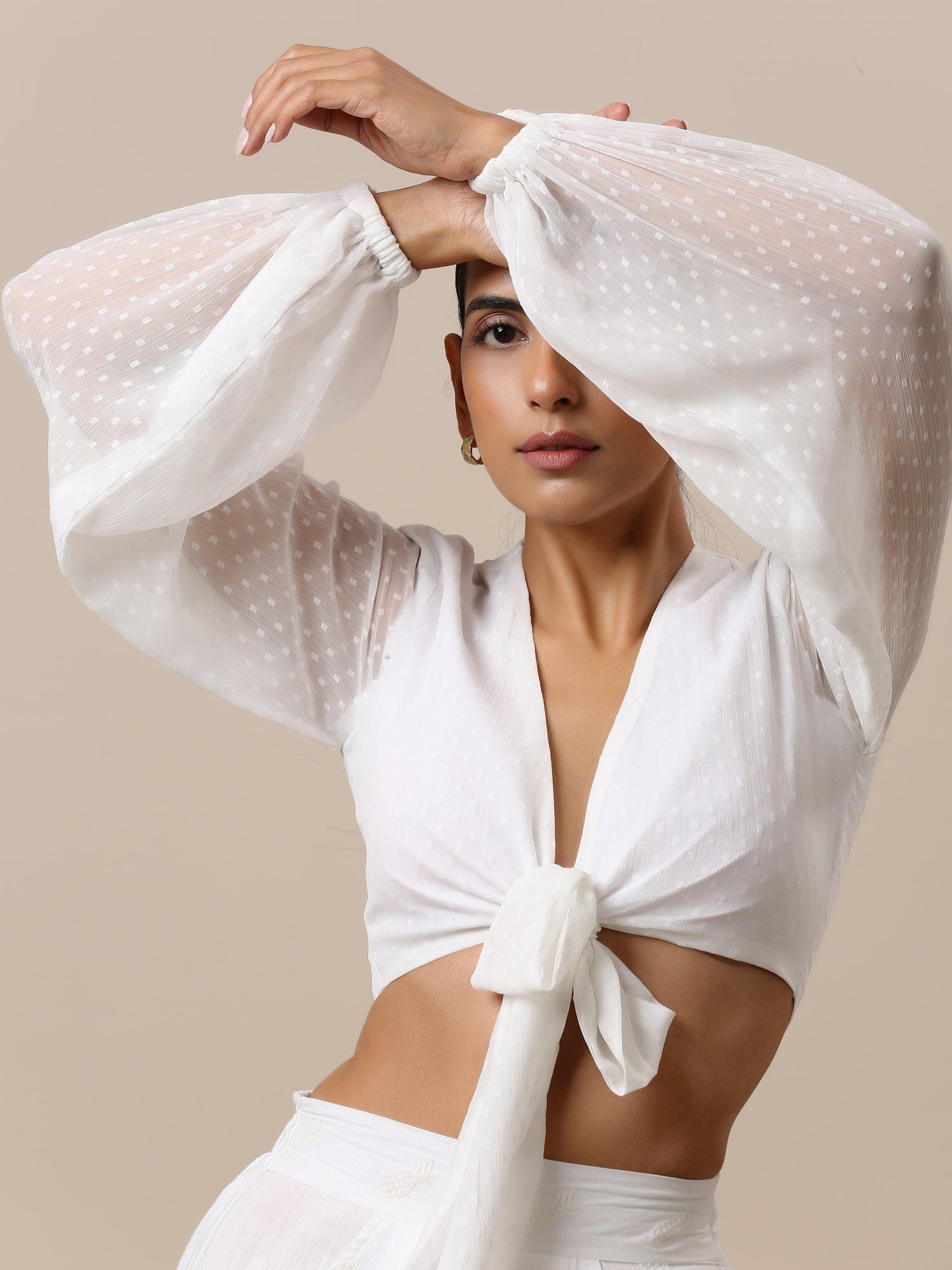 Chiffon White Dobby Tie Up Top - trueBrowns