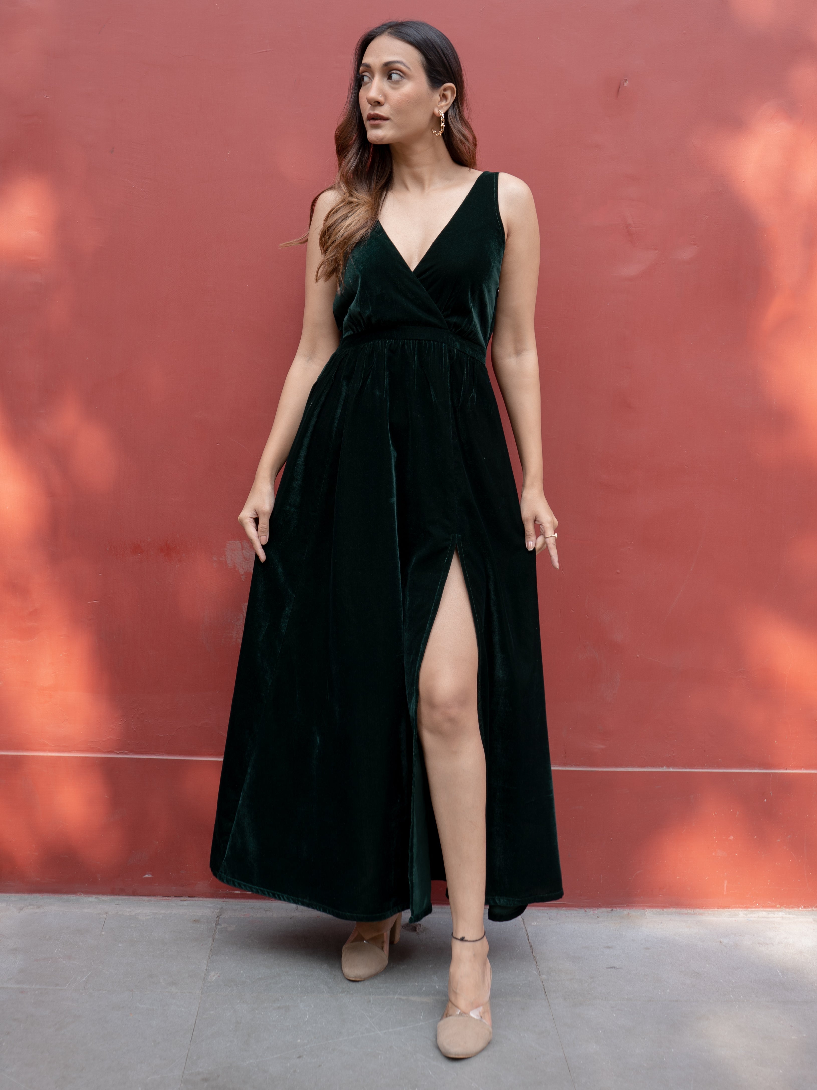 Dark Green Velvet Sleeveless Dress Dark Green Velvet Sleeveless Dress