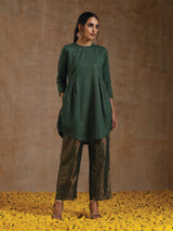 Dark Green Gold Cotton Side Gather Co-Ord Set