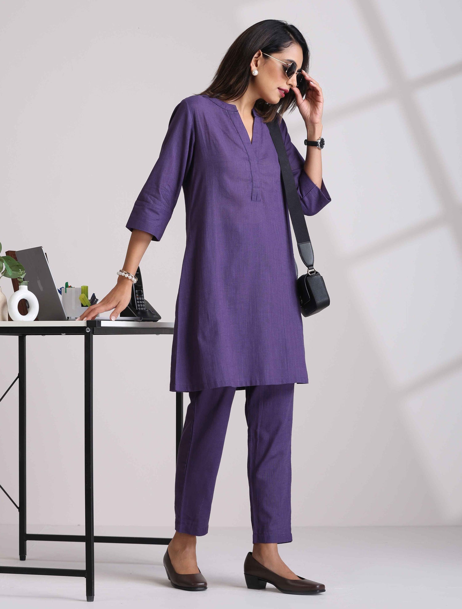 trueBrowns Purple Cotton Relaxed Co-ord Set