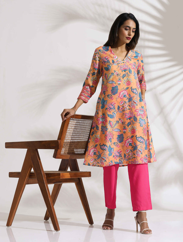 Orange - Cotton Jacquard Kurta Set (Set of 3) 05