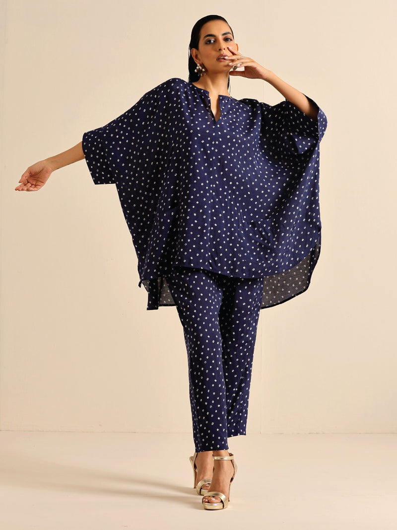 Blue Bandhani Silk Printed Boxy Fit Co-Ord Set
