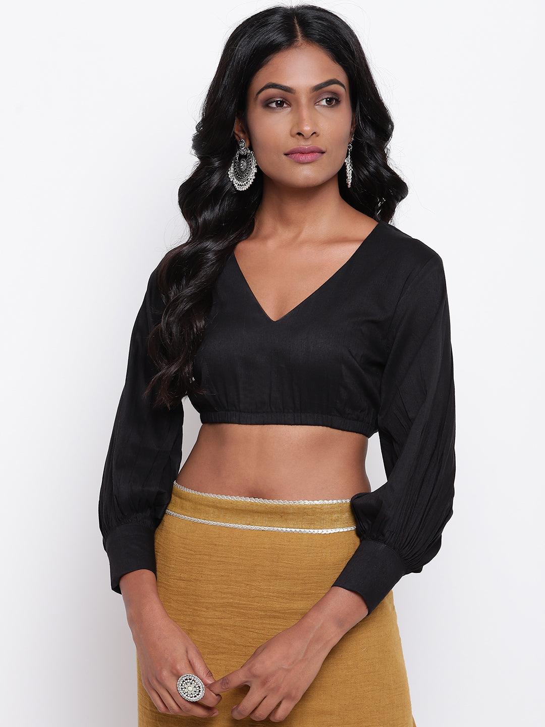 Black Gathered Sleeve Top - trueBrowns