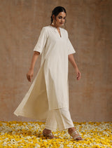 Ivory Gold Cotton Relaxed High-Low Kurta Set