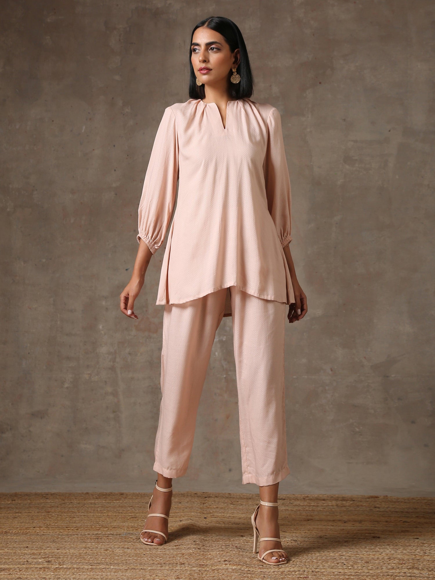 The Edwina - Rose Pink Solid Textured Co-Ord Set - trueBrowns