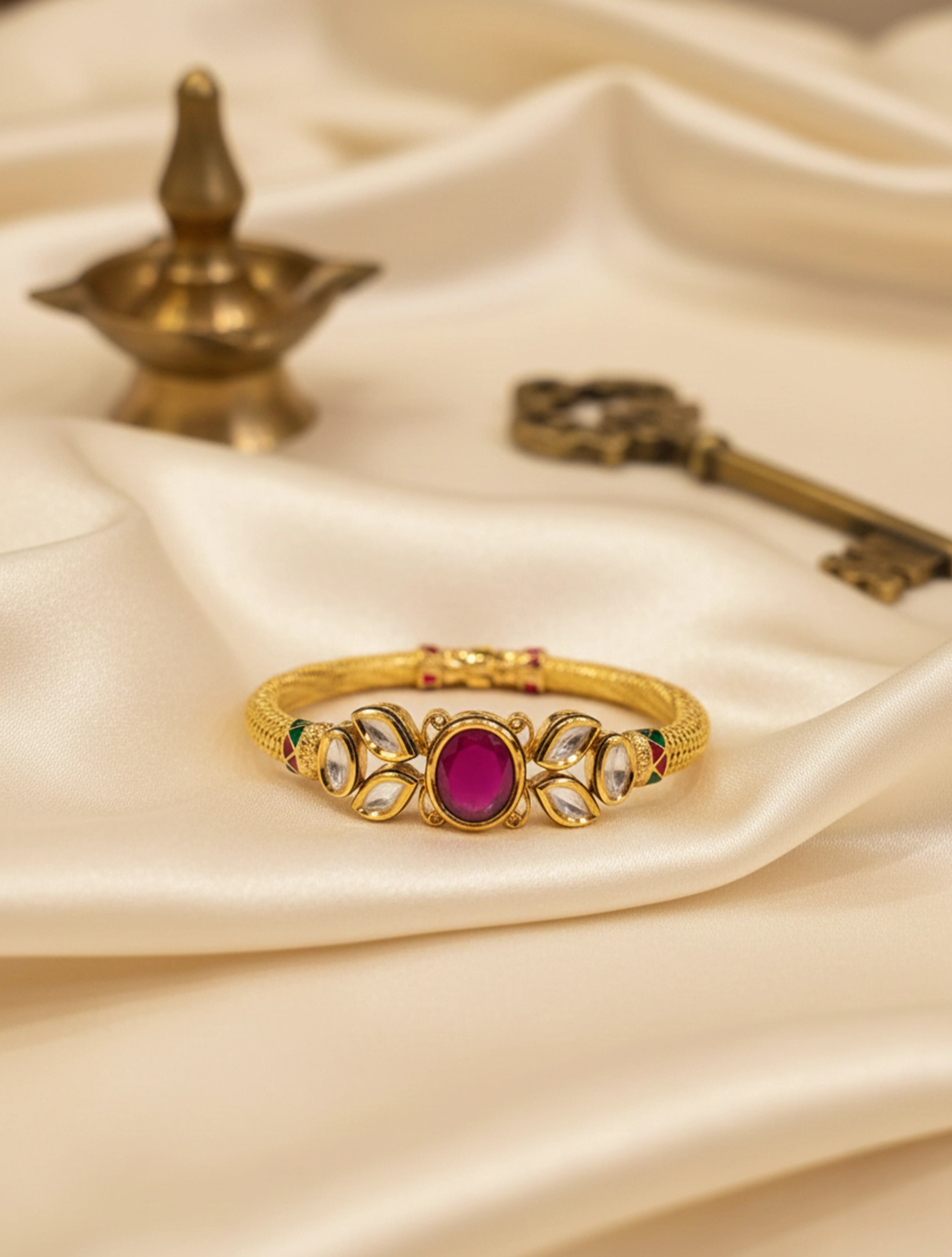 trueBrowns Golden Maroon Kundan Bracelet
