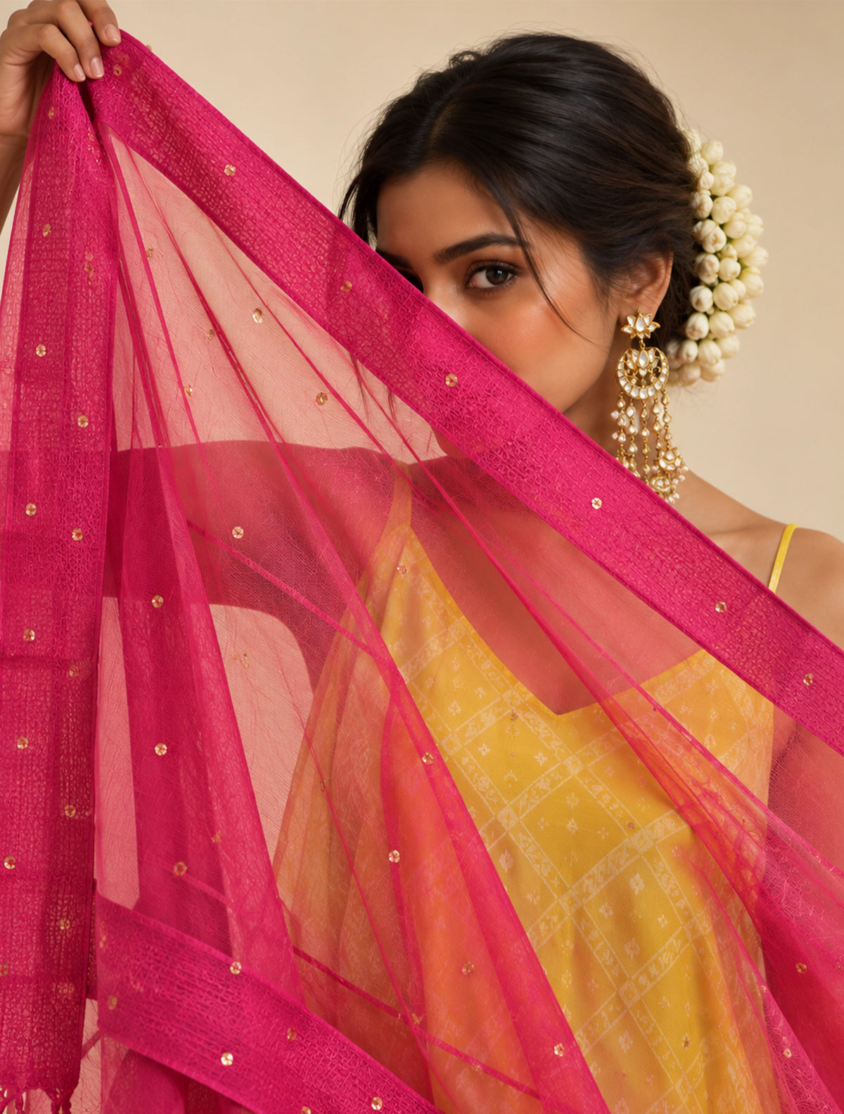 trueBrowns Pink Organza Dupatta
