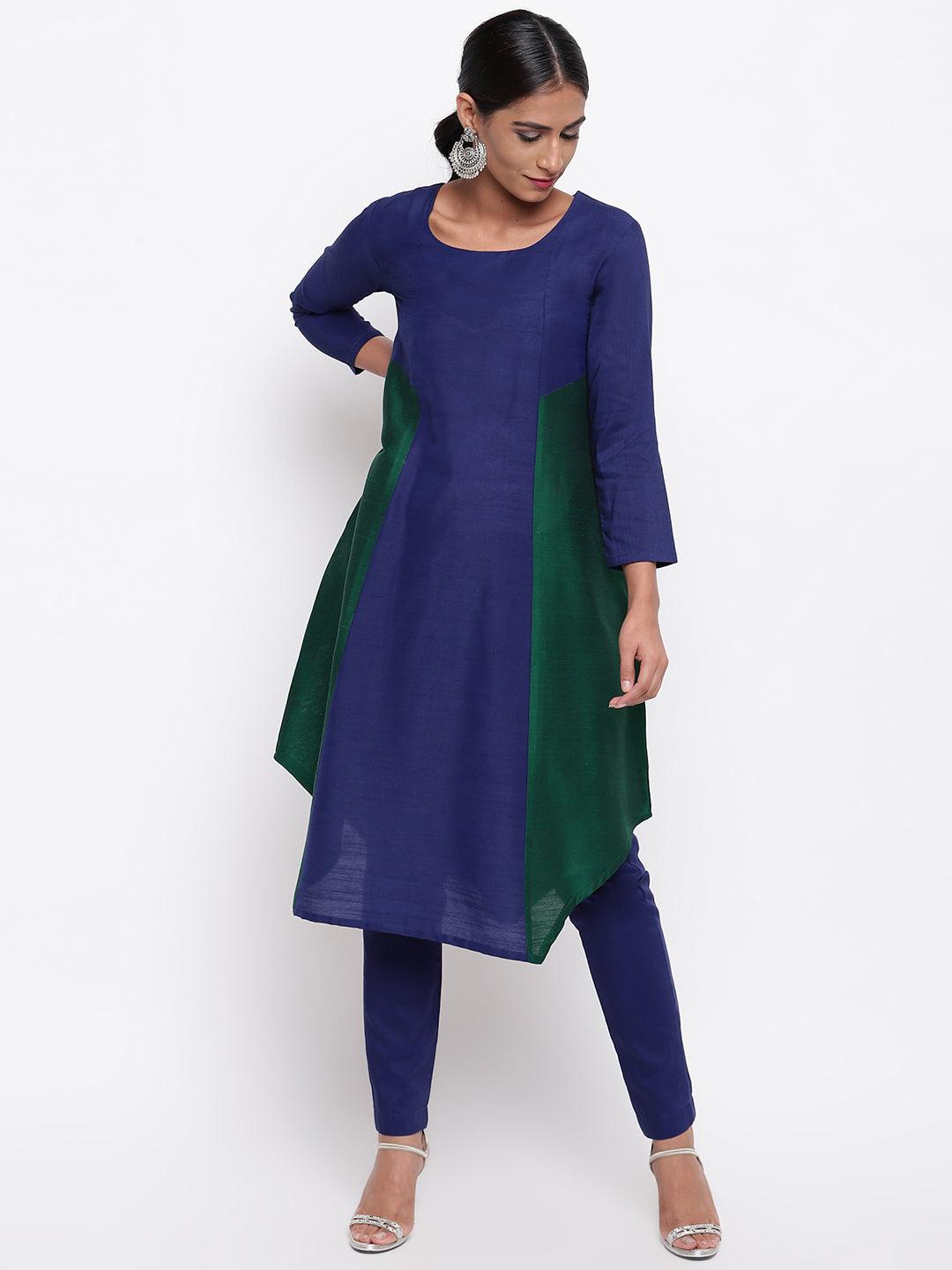 Silk Blend Panelled Kurta-Pant - trueBrowns