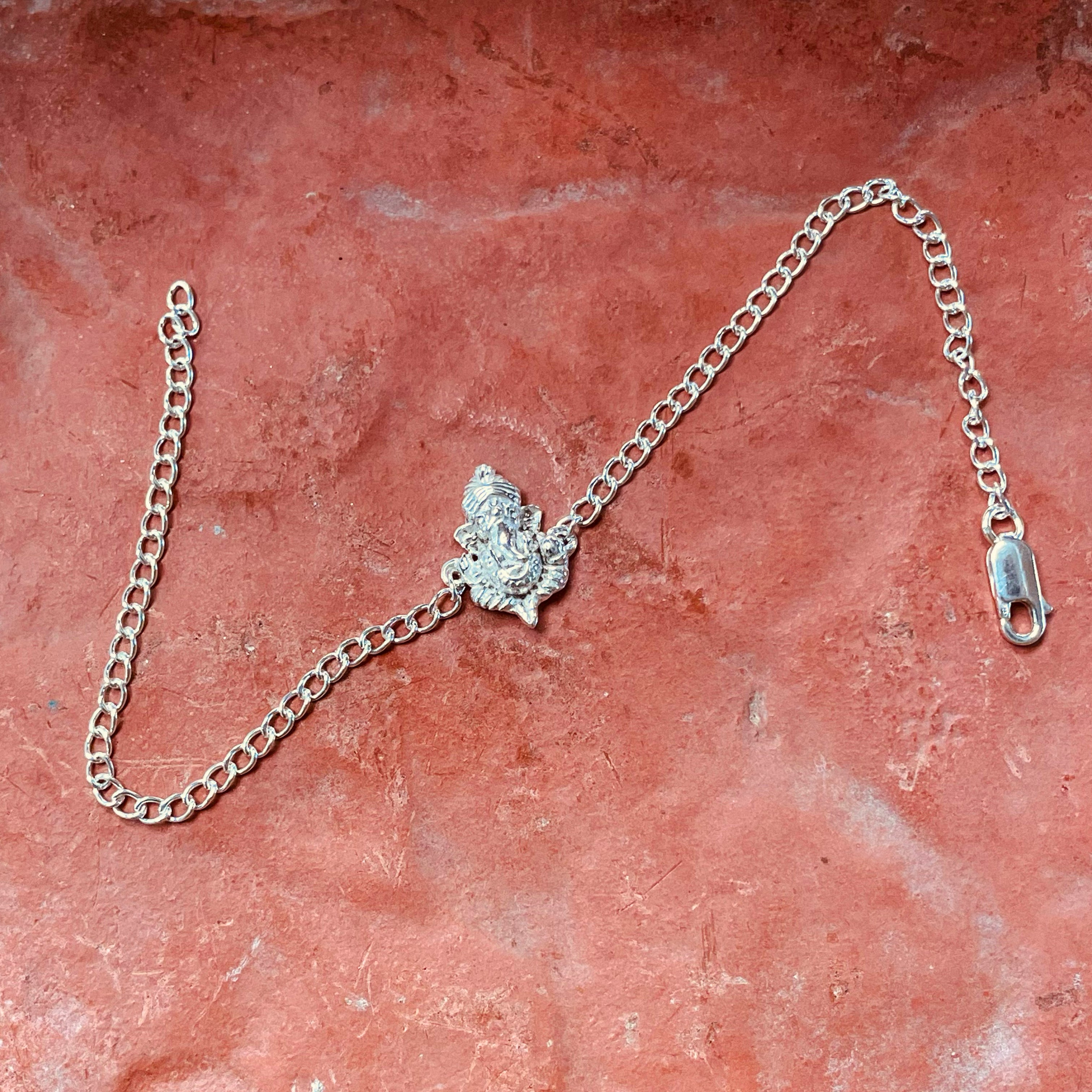 trueBrowns Men 925 Sterling Silver Lord Ganesh Idol Silver Chain Bracelet