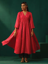 trueBrowns Pink Square Viscose Silk Kurta Pant Set